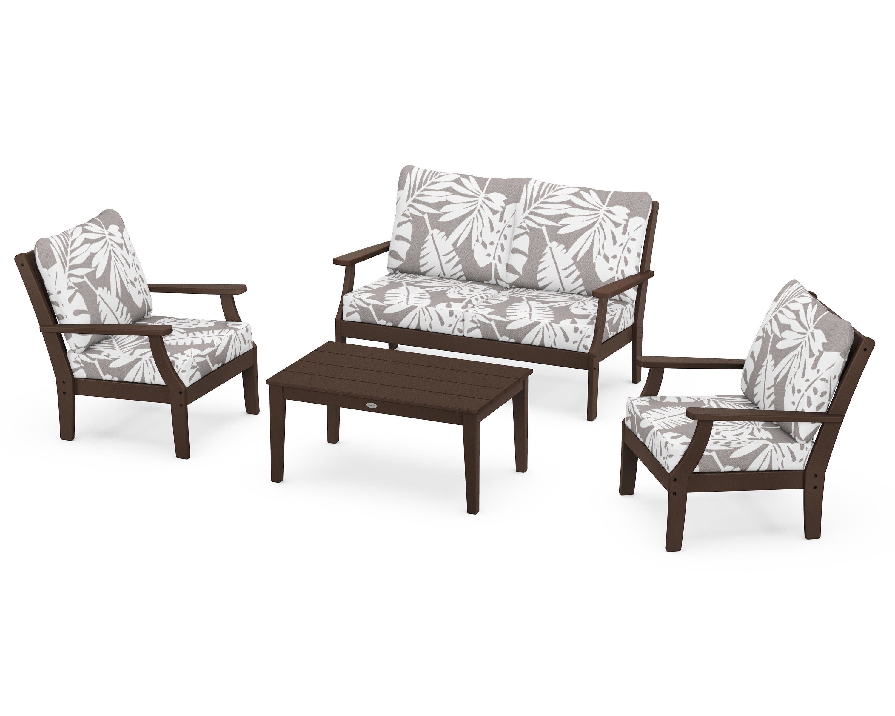 Braxton 4-Piece Deep Seating Chair Set in Mahogany / Leaf Grey Mist