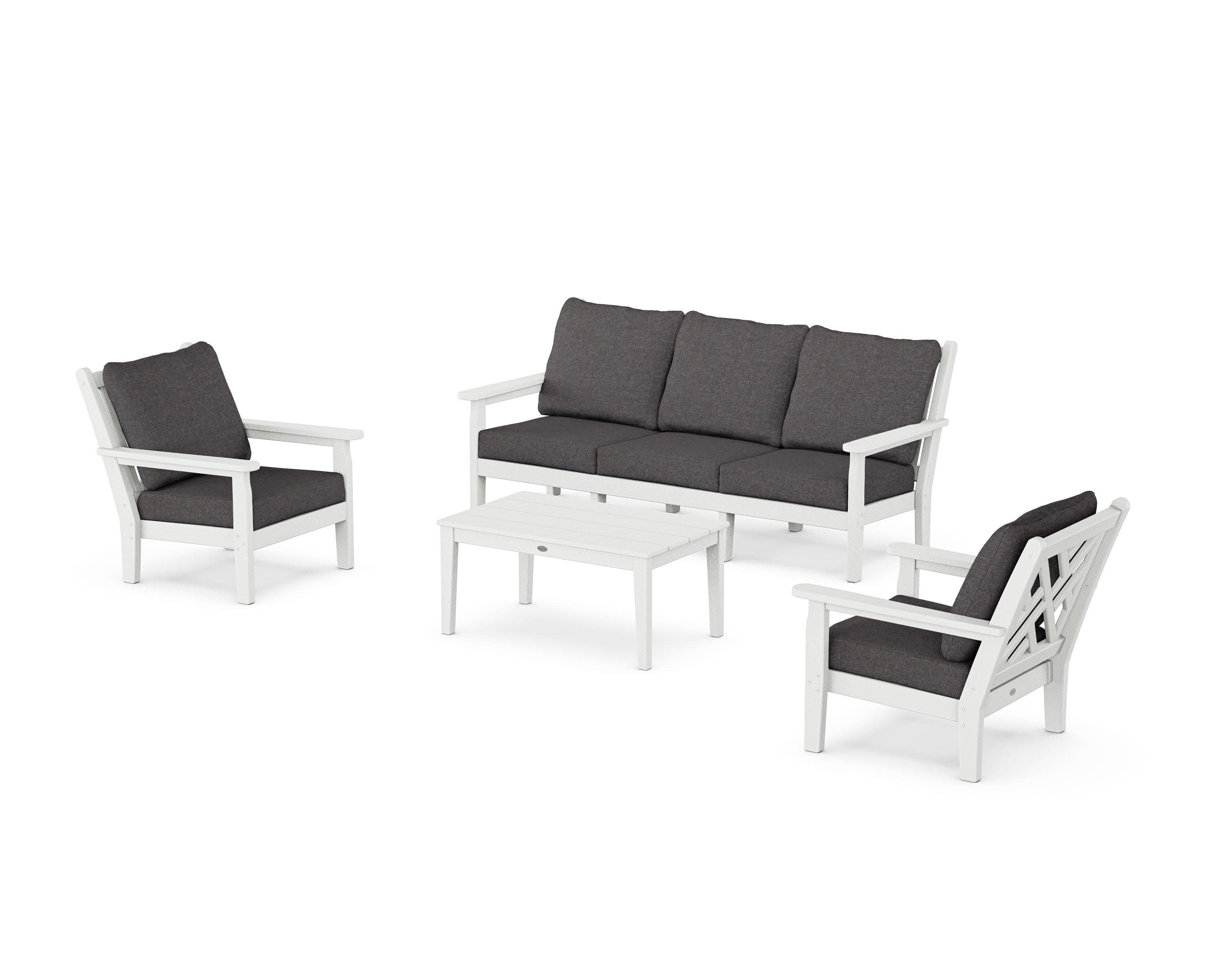 Chippendale 4-Piece Deep Seating Set with Sofa in White / Ash Charcoal