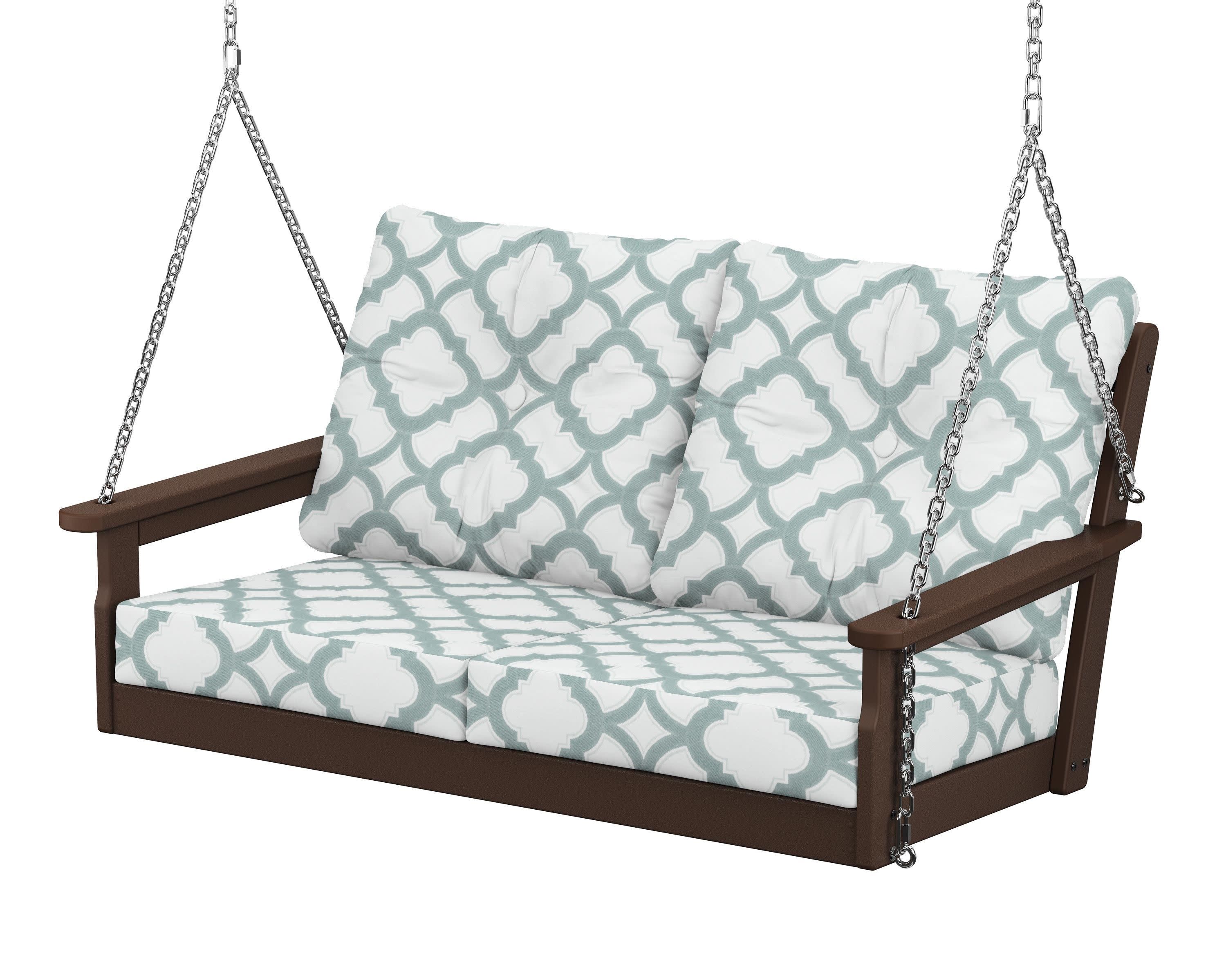 Vineyard Deep Seating Swing in Mahogany / Trellis Glacier Spa