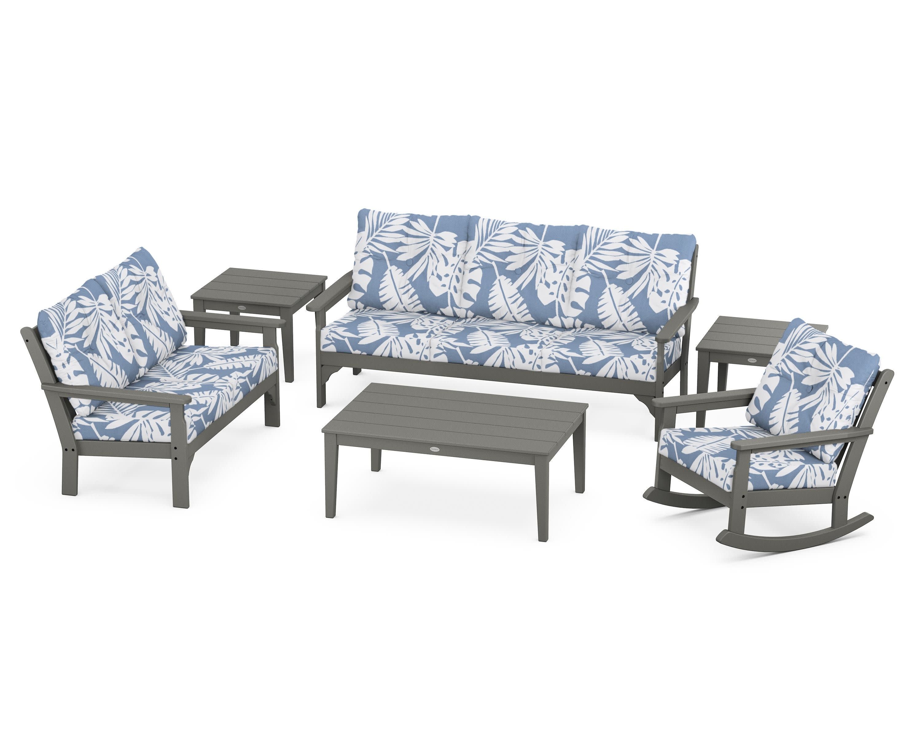 Vineyard 6-Piece Deep Seating Set in Slate Grey / Leaf Sky Blue