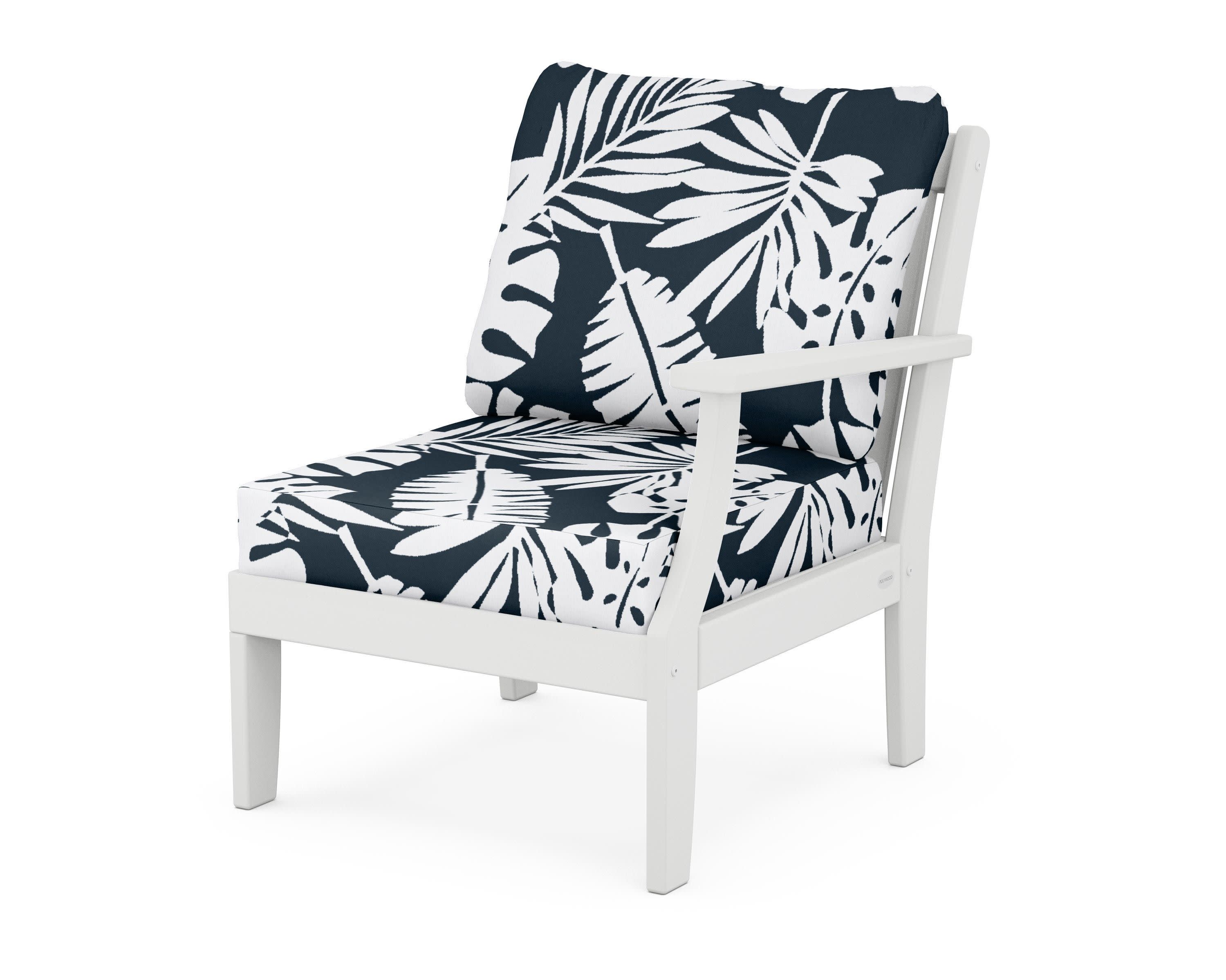 Braxton Modular Right Arm Chair in White / Leaf Marine Indigo