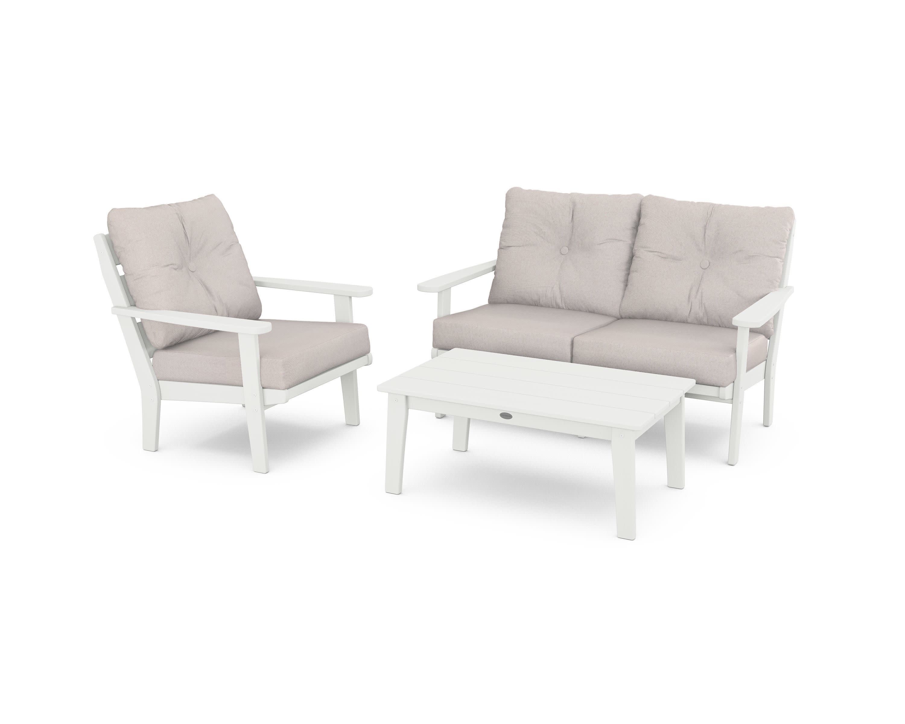 Lakeside 3-Piece Deep Seating Set in Vintage White / Dune Burlap
