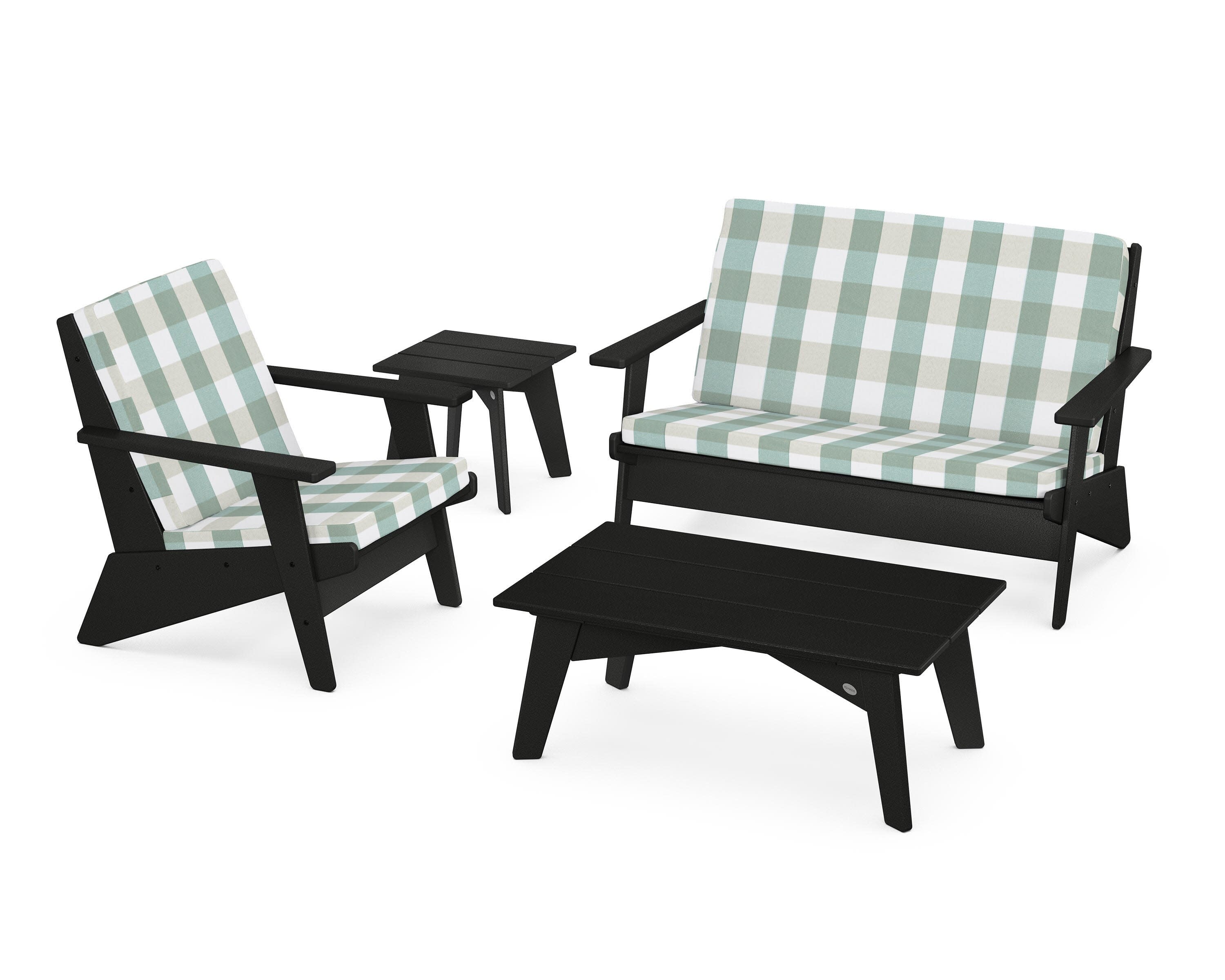 Riviera Modern Lounge 4-Piece Set in Black / Buffalo Plaid Glacier Spa