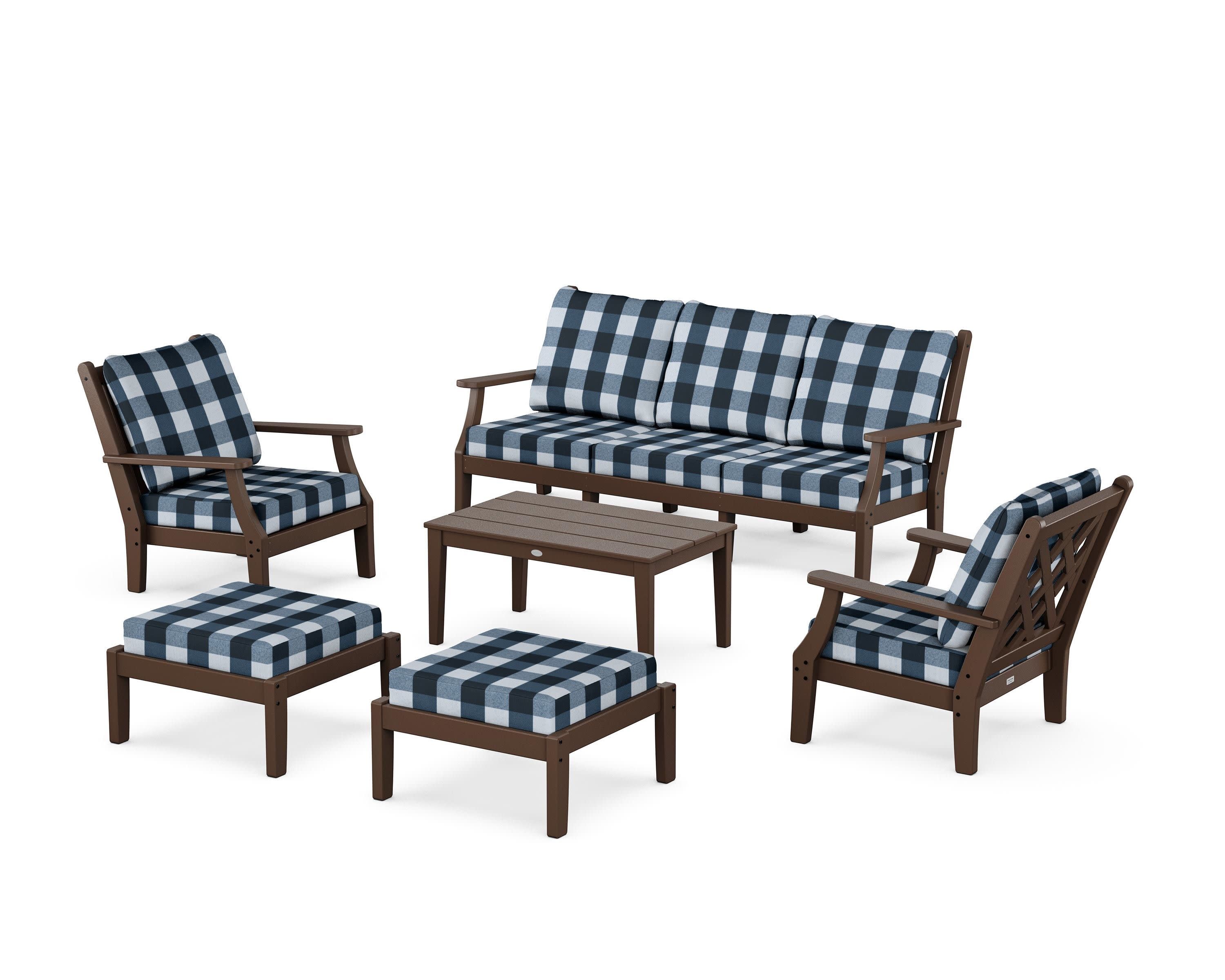 Wovendale 6-Piece Lounge Sofa Set in Mahogany / Buffalo Plaid Marine Indigo