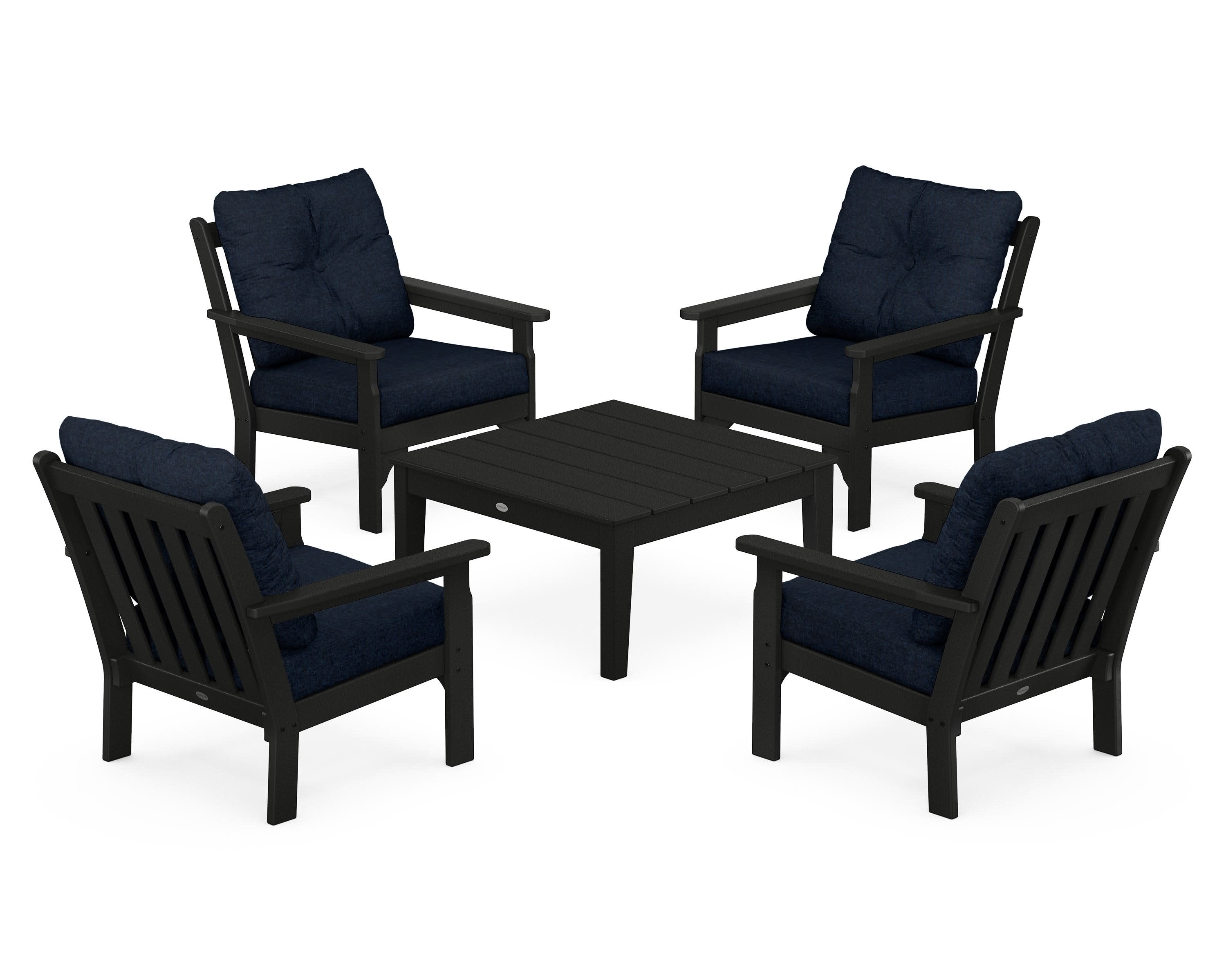 Vineyard 5-Piece Deep Seating Conversation Set in Black / Marine Indigo