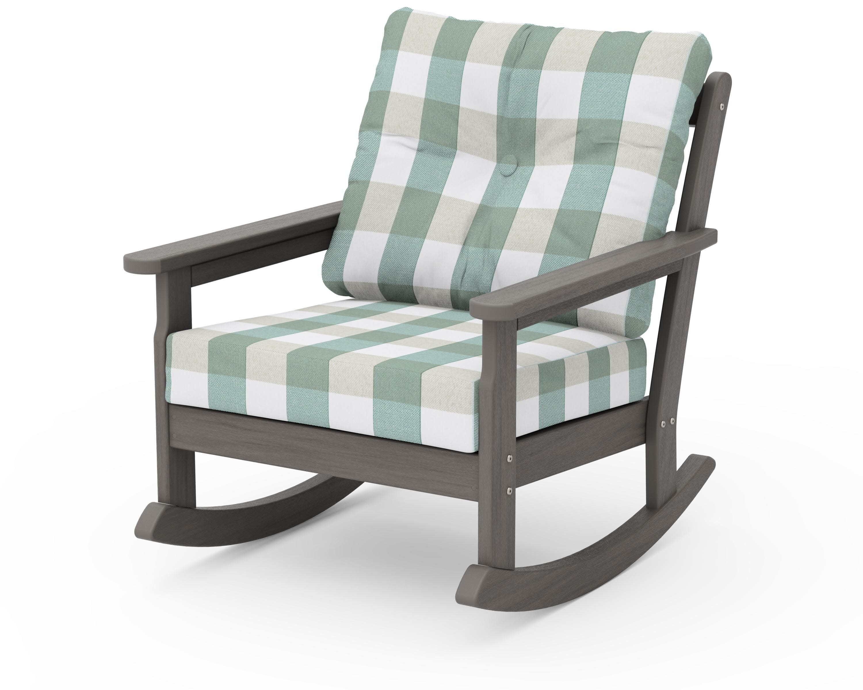 Vineyard Deep Seating Rocking Chair in Driftwood / Buffalo Plaid Glacier Spa