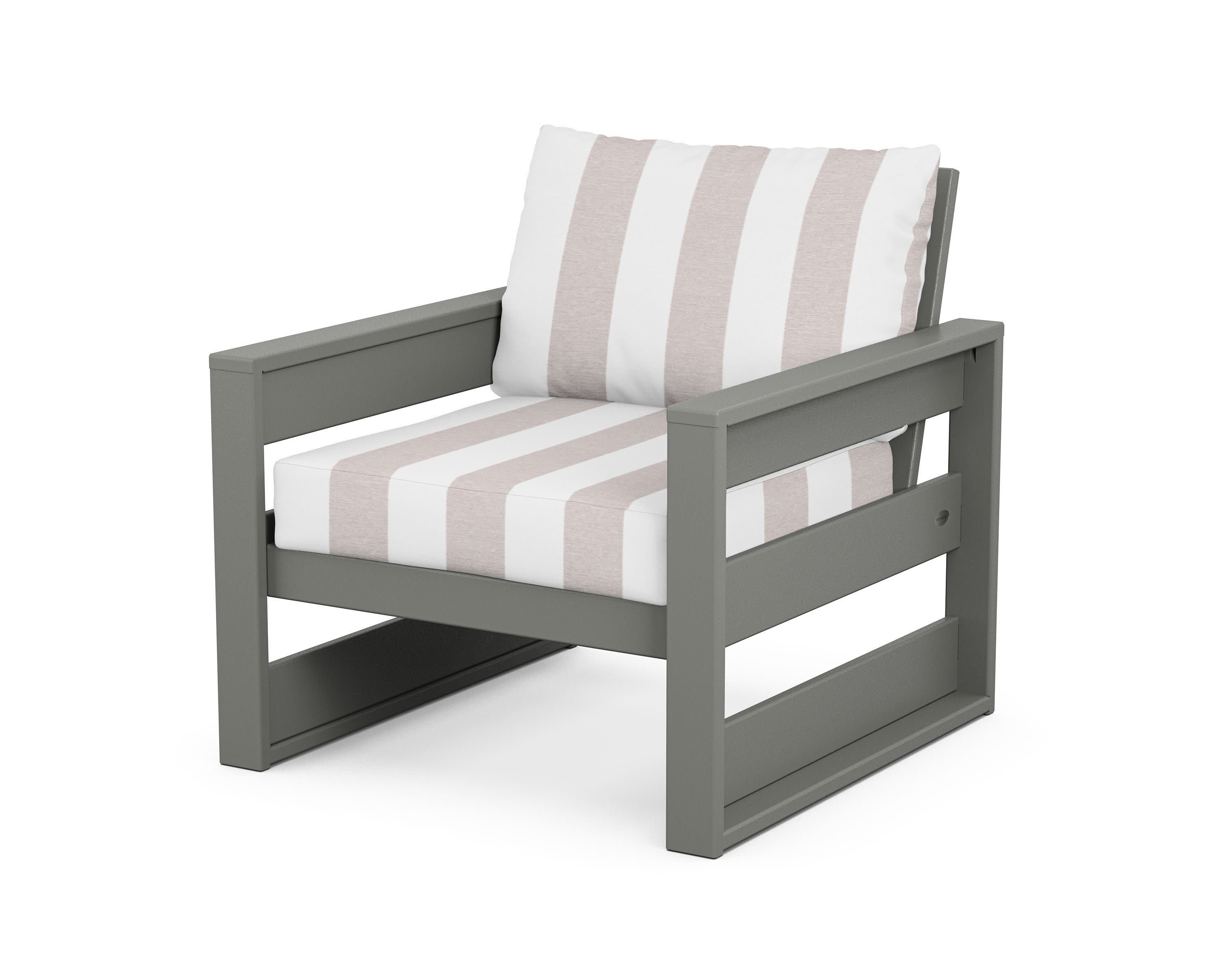 Westport Club Chair in Slate Grey / Cabana Stripe Dune Burlap