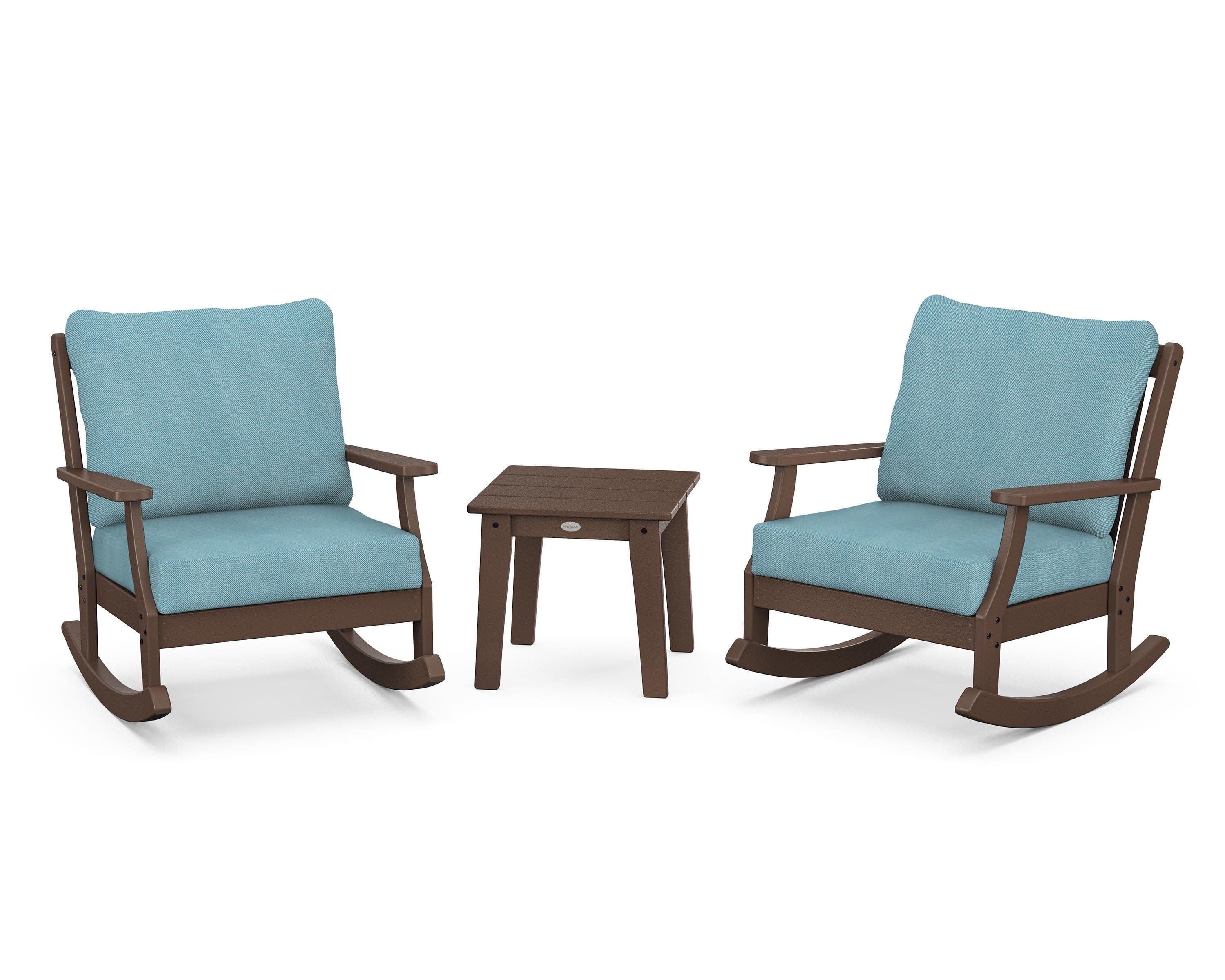 Braxton 3-Piece Deep Seating Rocker Set in Mahogany / Lattice Sky Blue