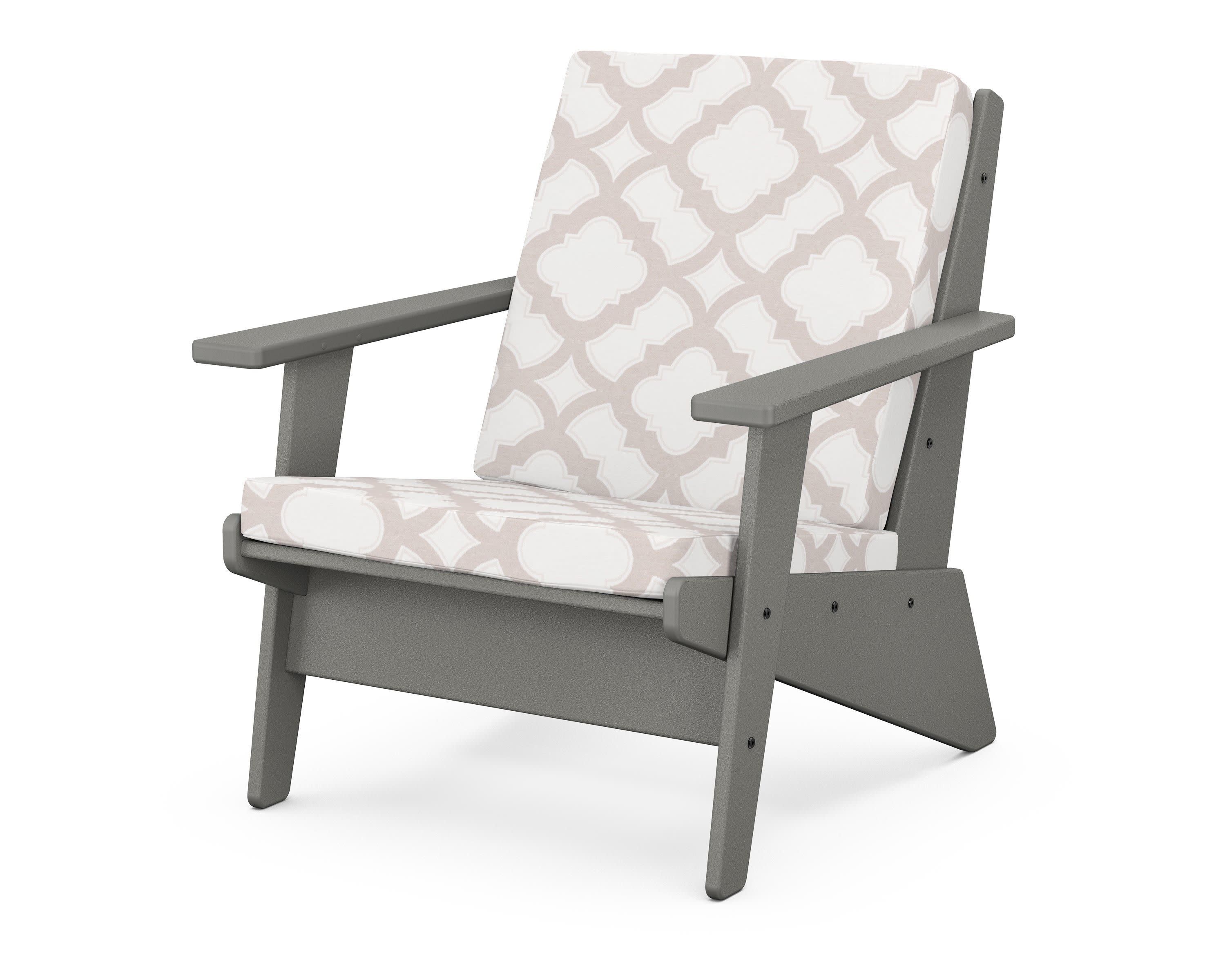 Riviera Modern Lounge Chair in Slate Grey / Trellis Dune Burlap
