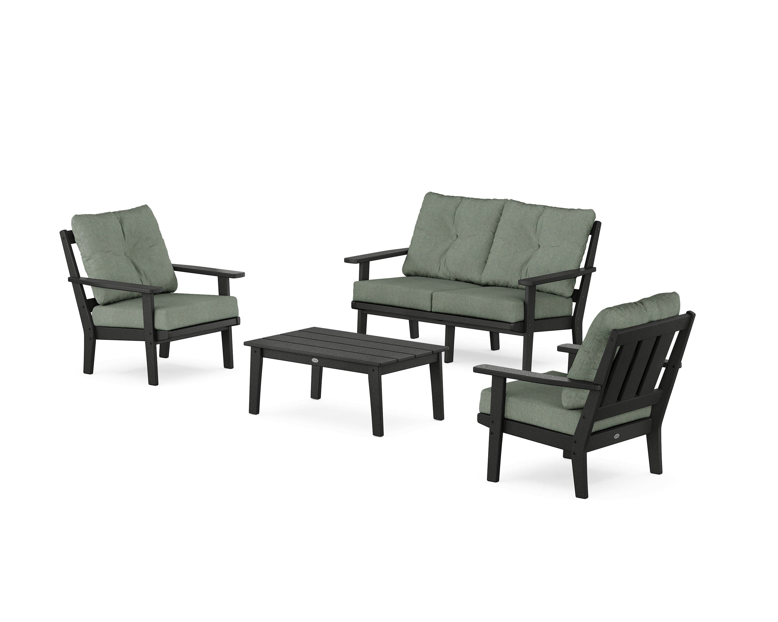 Oxford 4-Piece Deep Seating Set with Loveseat in Black / Cast Sage