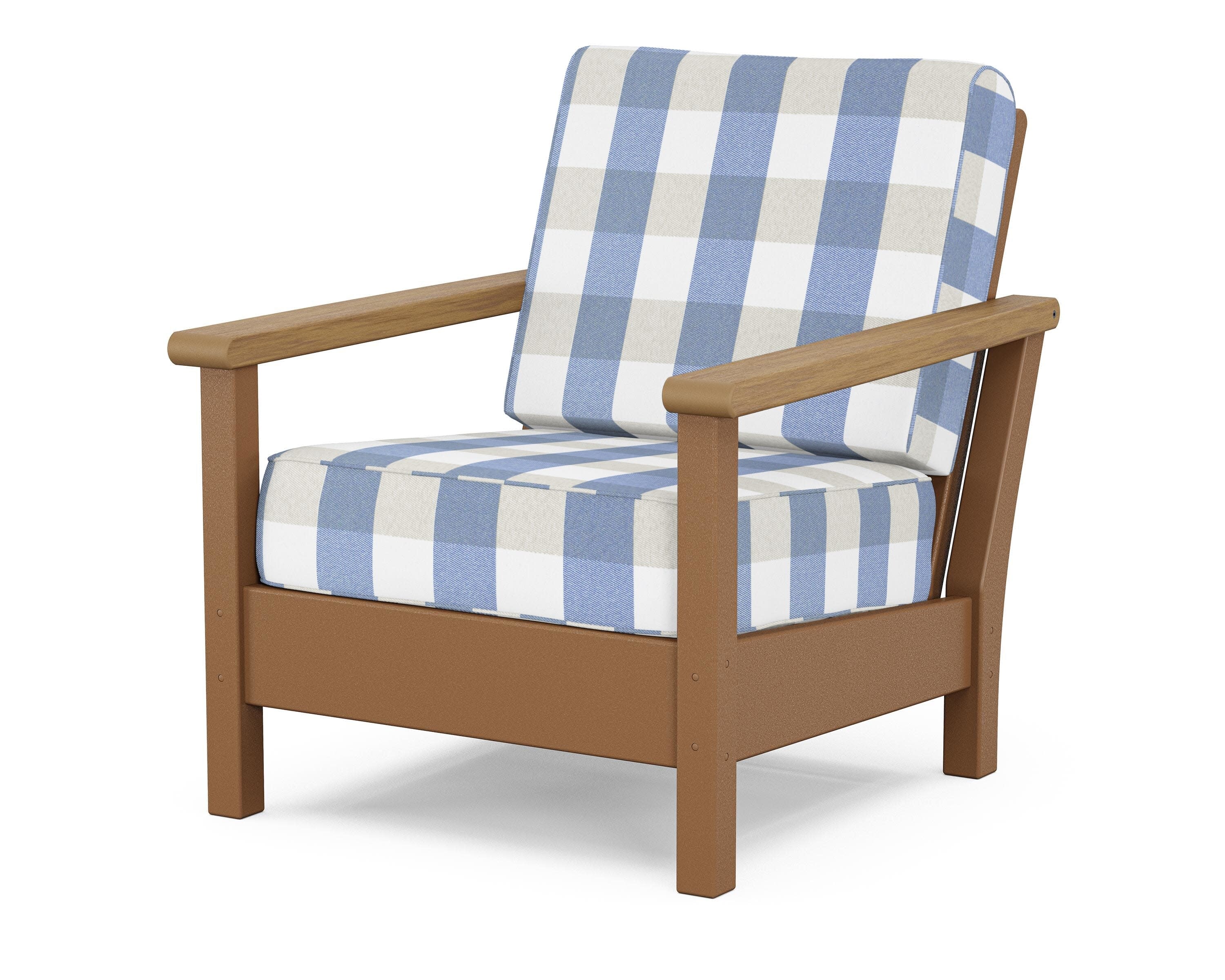 Harbour Deep Seating Chair in Teak / Natural / Buffalo Plaid Sky Blue