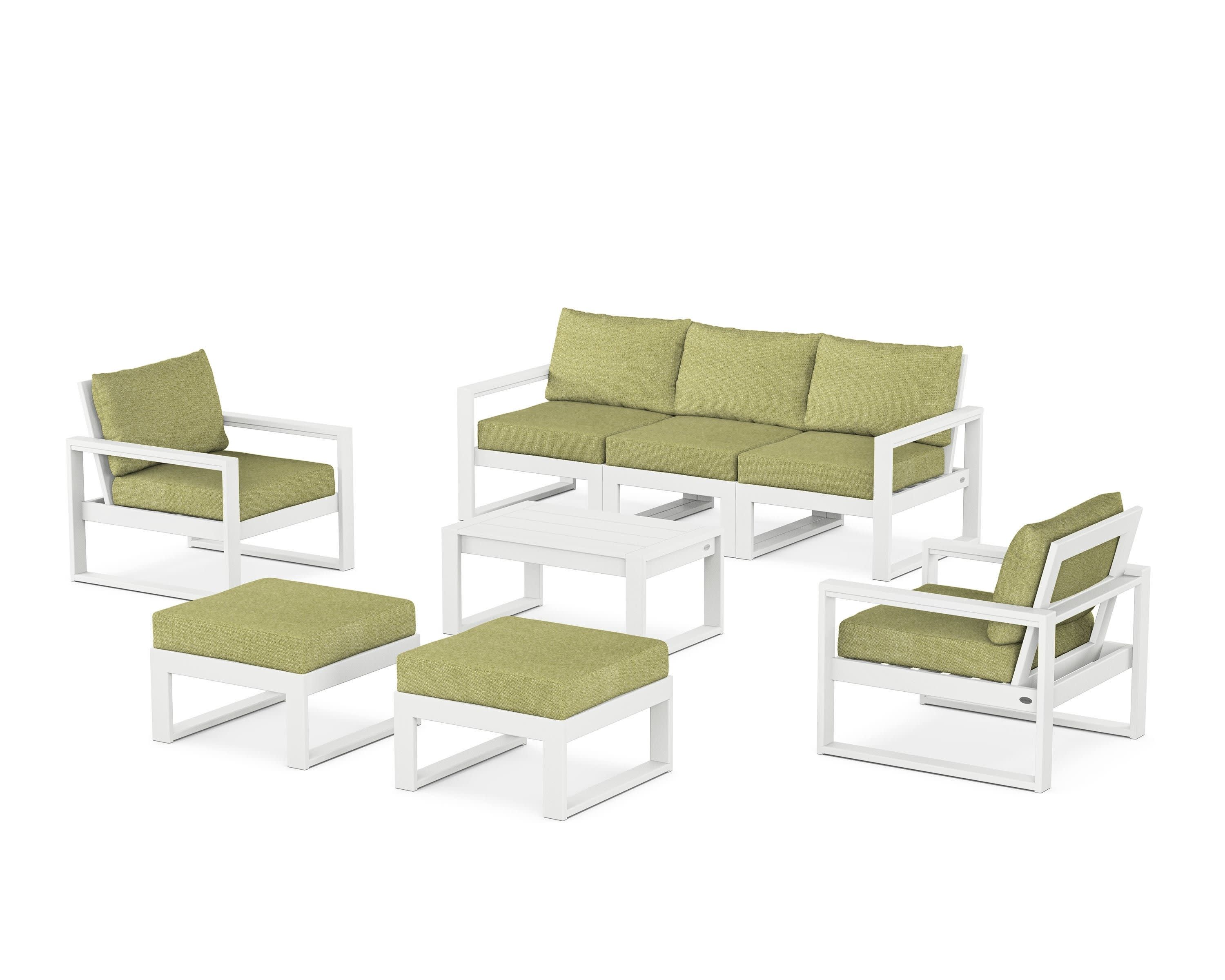 EDGE Sectional 8-Piece Lounge Sofa Set in White / Chartreuse Boucle