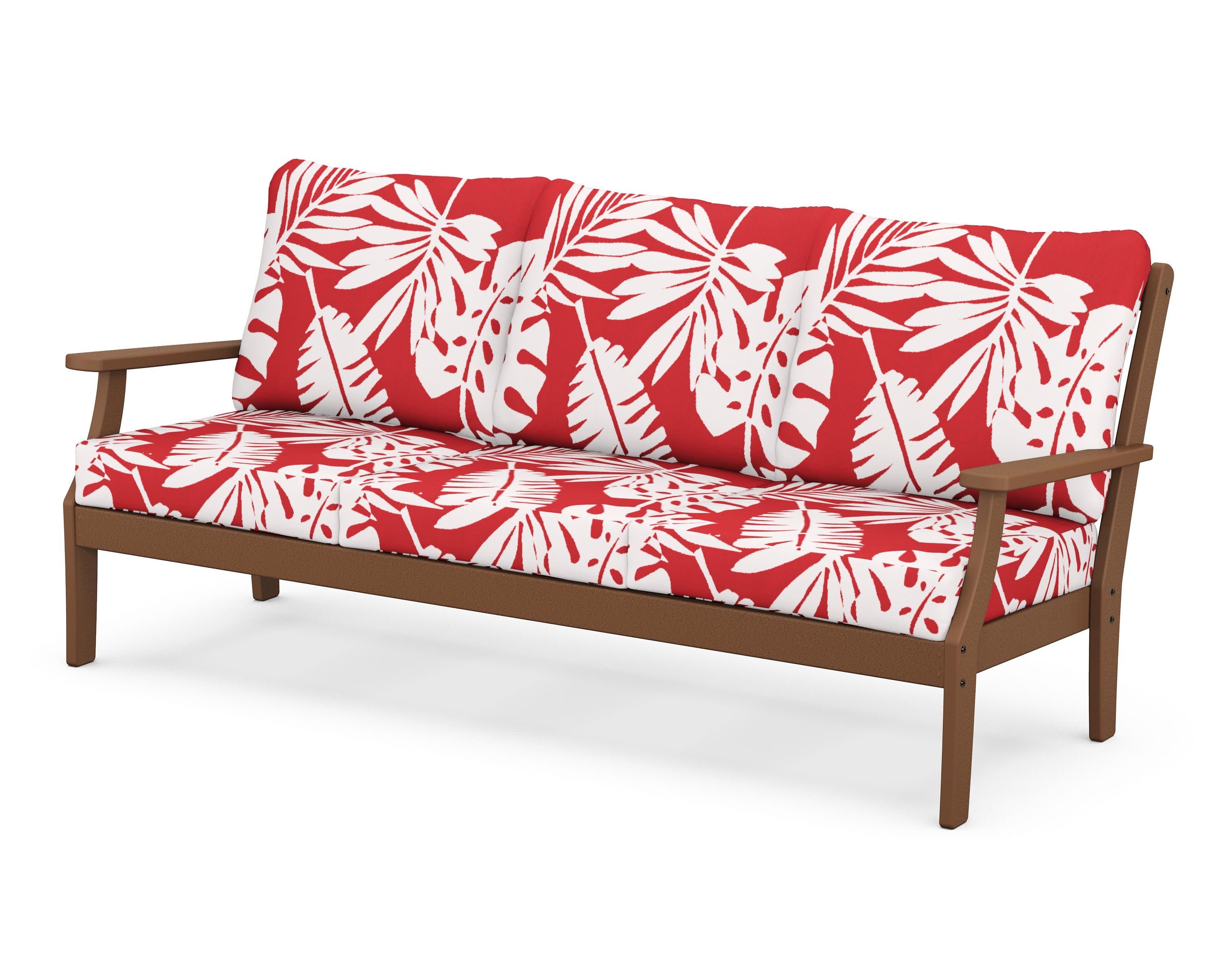 Braxton Deep Seating Sofa in Teak / Leaf Crimson