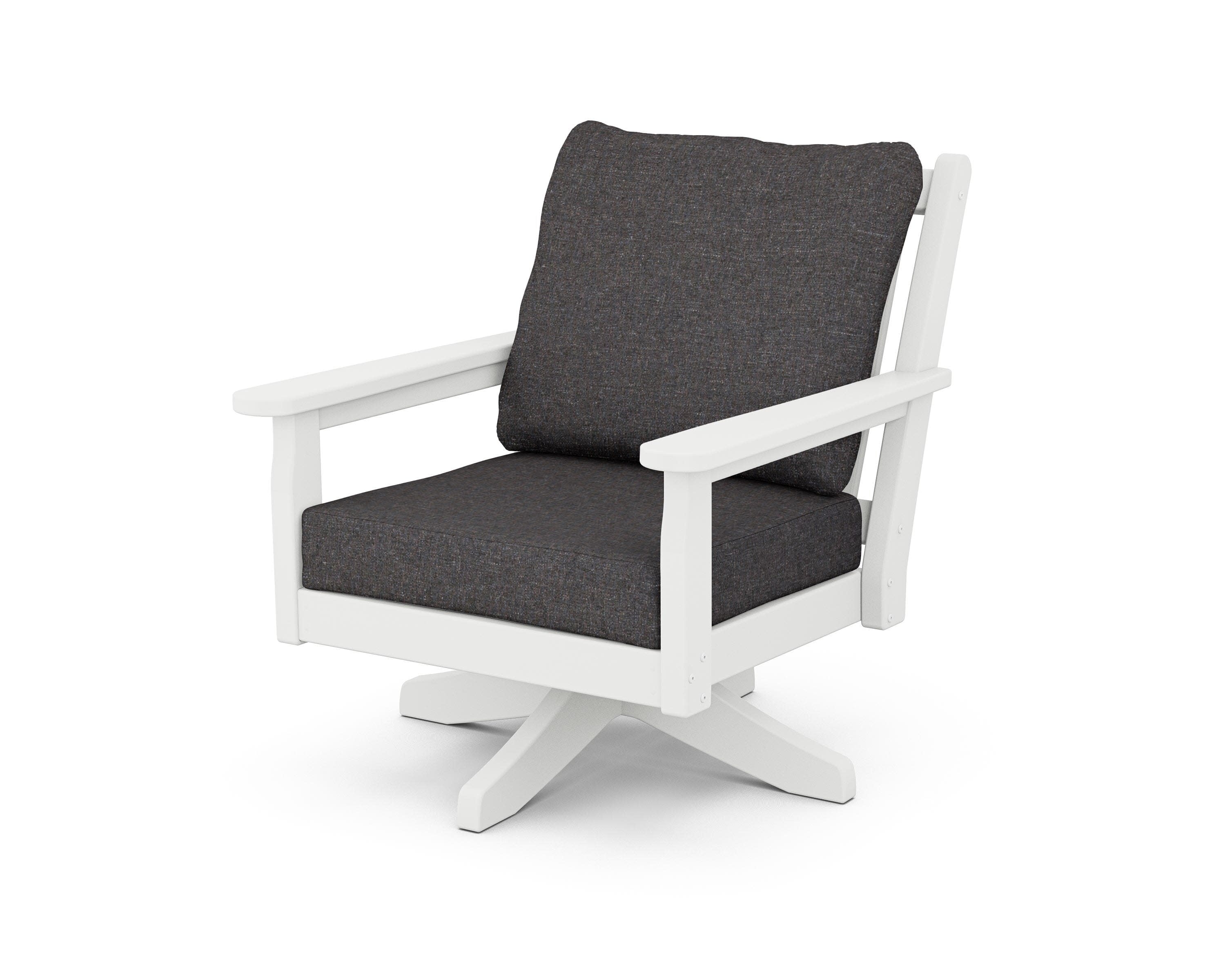 Chippendale Deep Seating Swivel Chair in White / Ash Charcoal