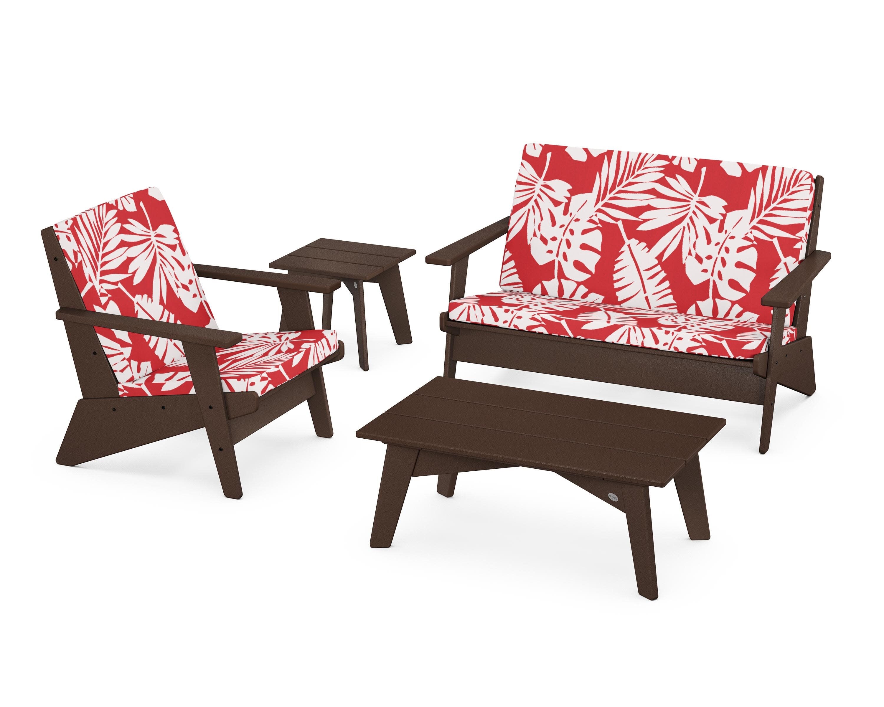 Riviera Modern Lounge 4-Piece Set in Mahogany / Leaf Crimson