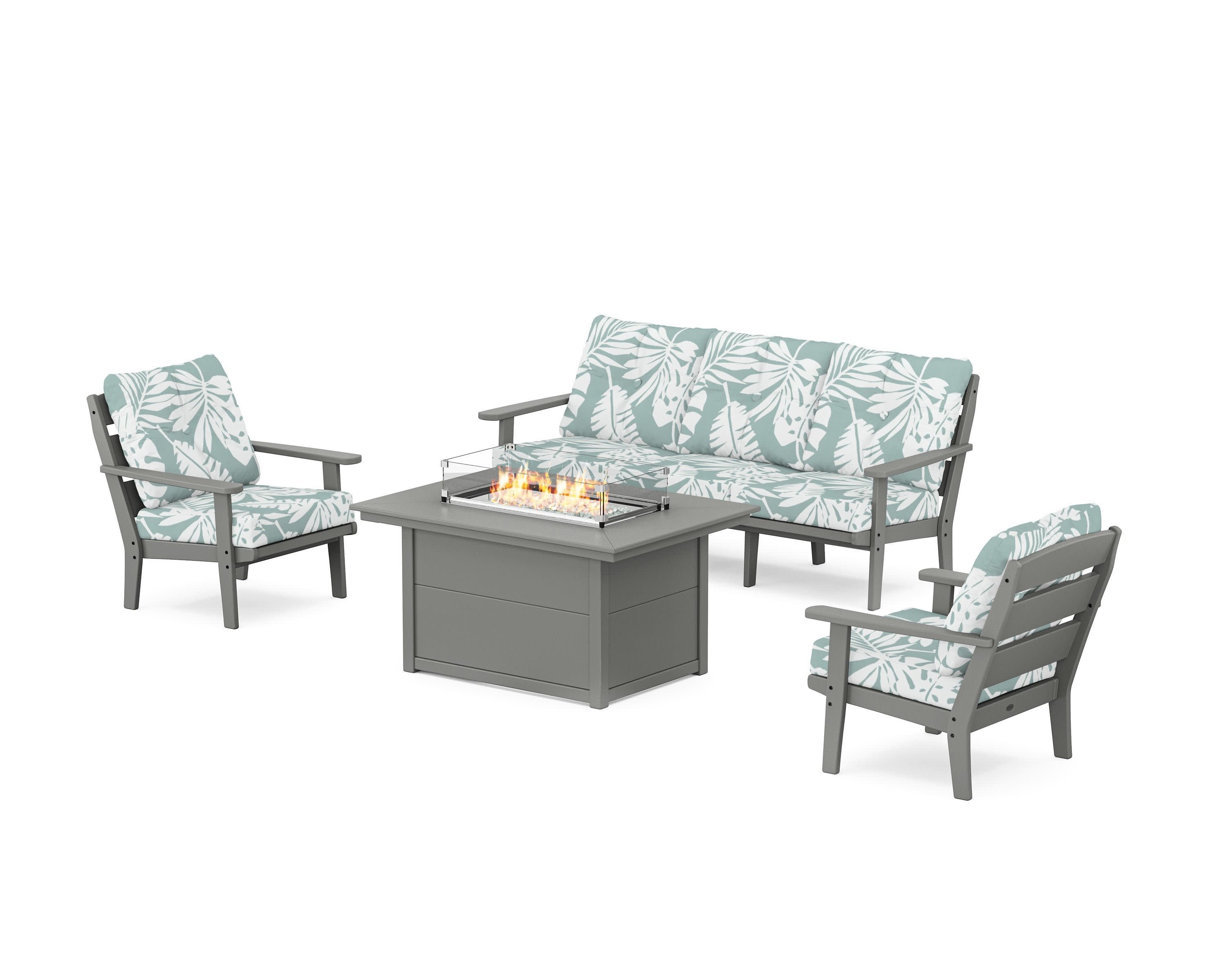 Lakeside Deep Seating Fire Pit Table Set in Slate Grey / Leaf Glacier Spa