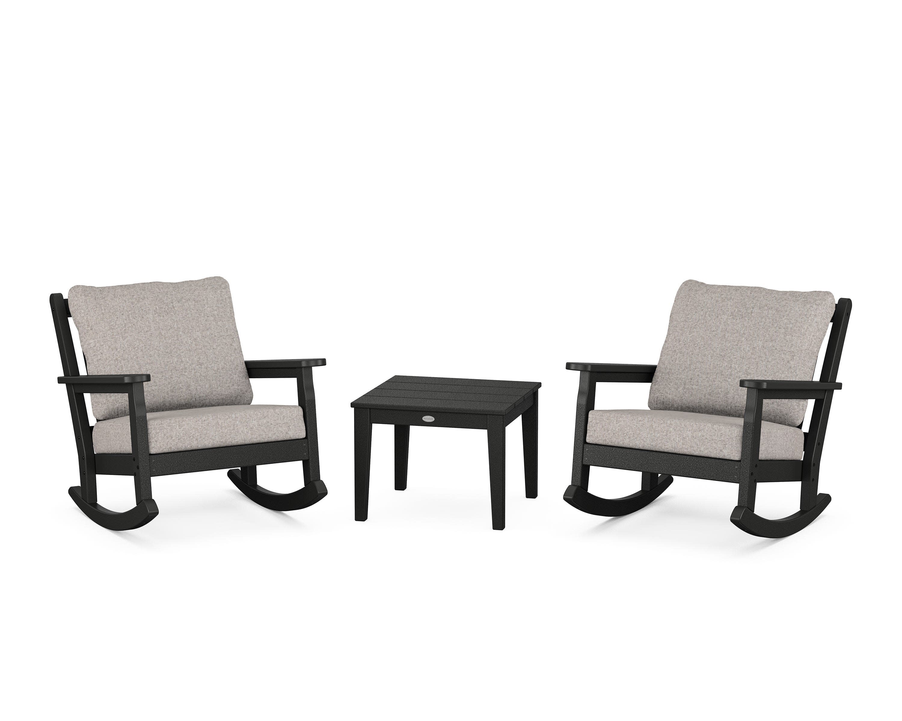 Chippendale 3-Piece Deep Seating Rocker Set in Black / Weathered Tweed
