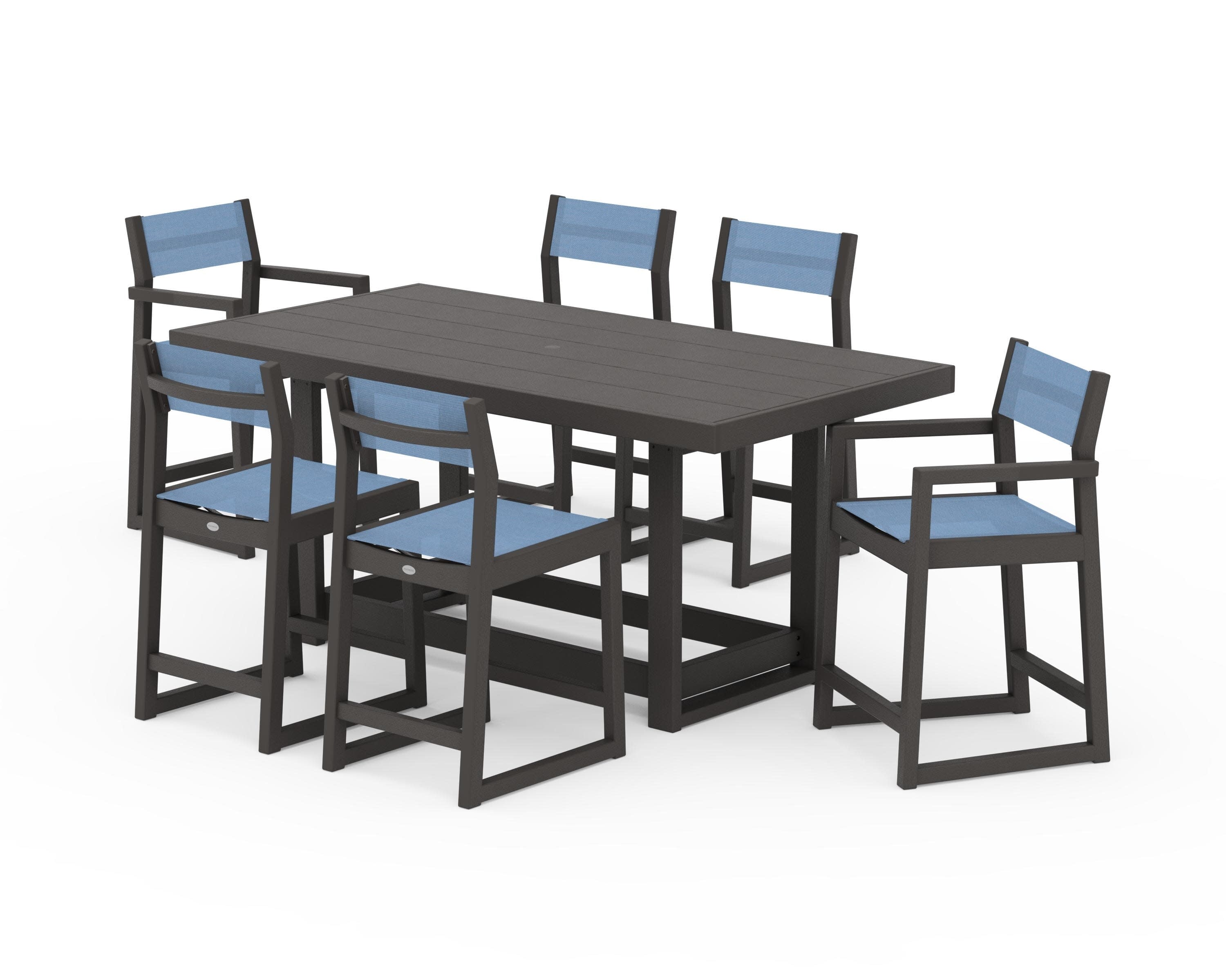 EDGE Sling 7-Piece Counter Table Set in Vintage Coffee / Poolside Sling