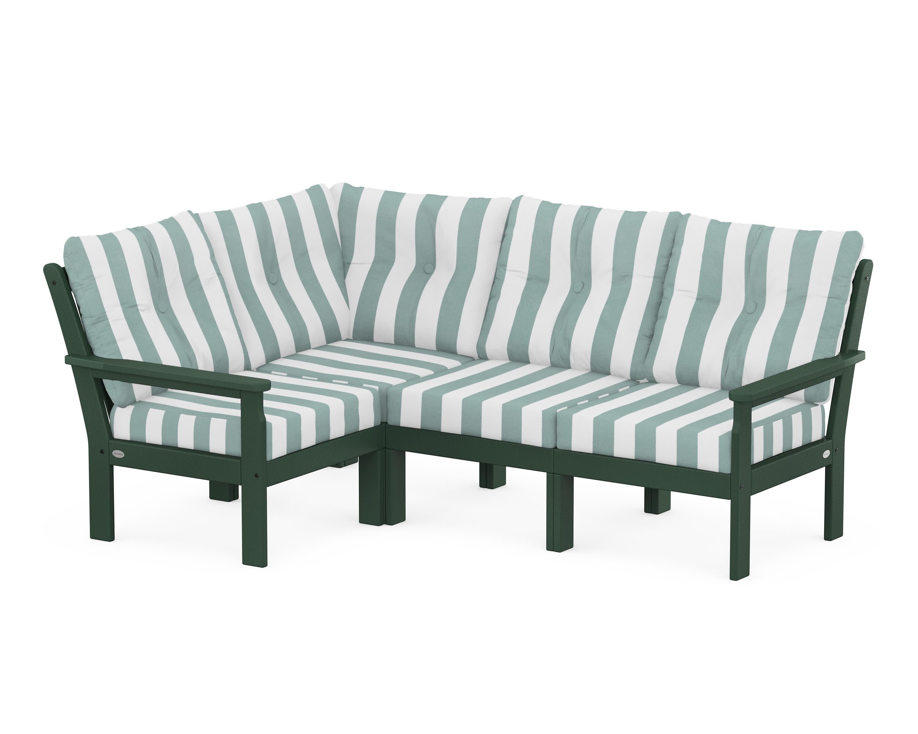 Vineyard 4-Piece Sectional in Green / Cabana Stripe Glacier Spa