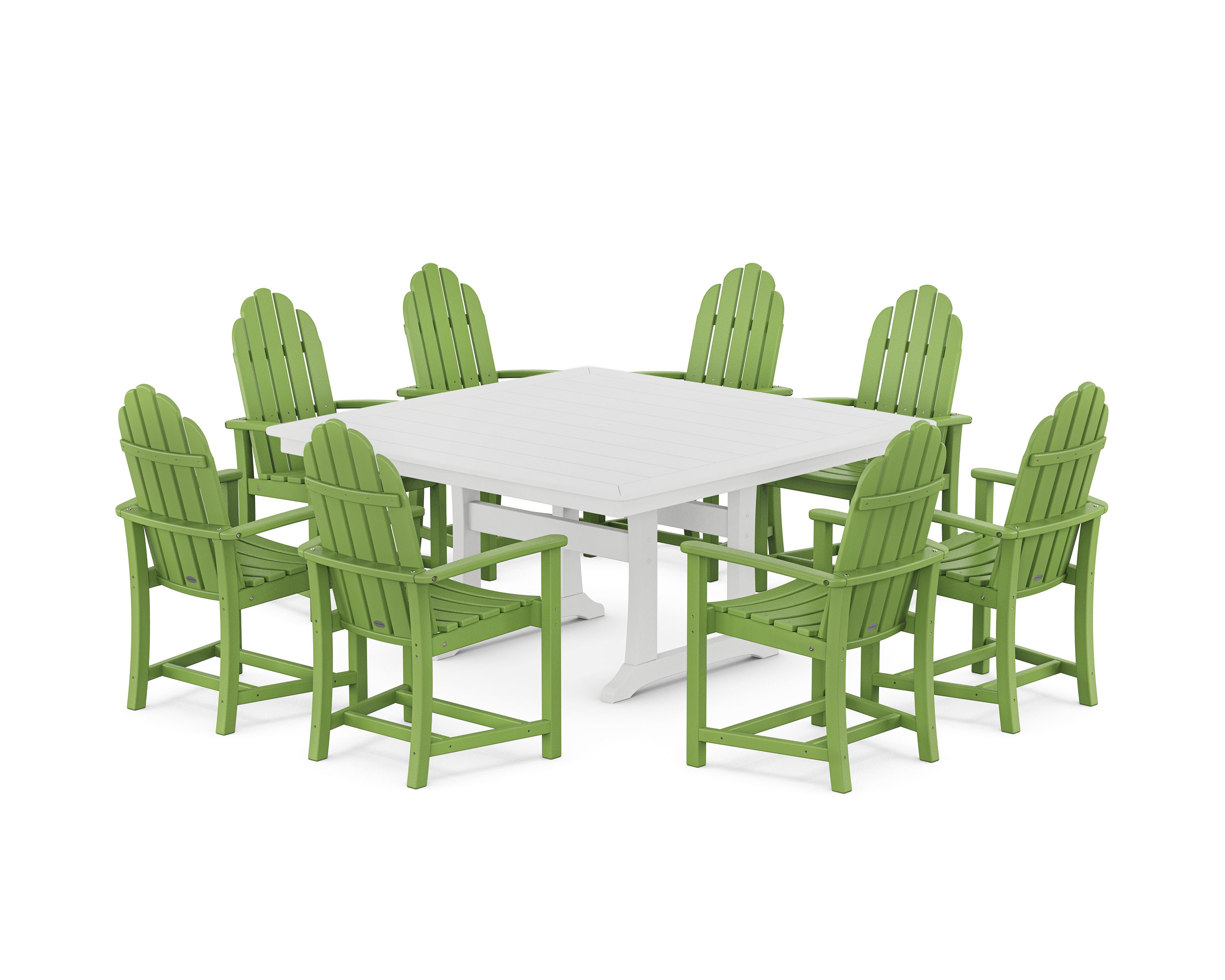 Classic Adirondack 9-Piece Square Dining Set with Trestle Legs in Lime / White