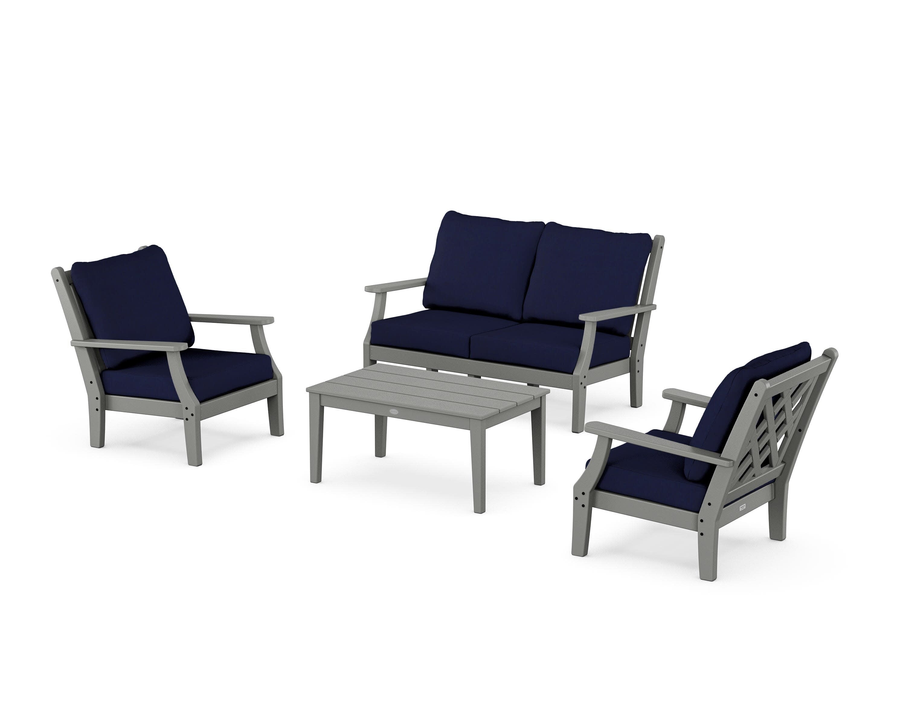 Wovendale 4-Piece Deep Seating Set with Loveseat in Slate Grey / Navy