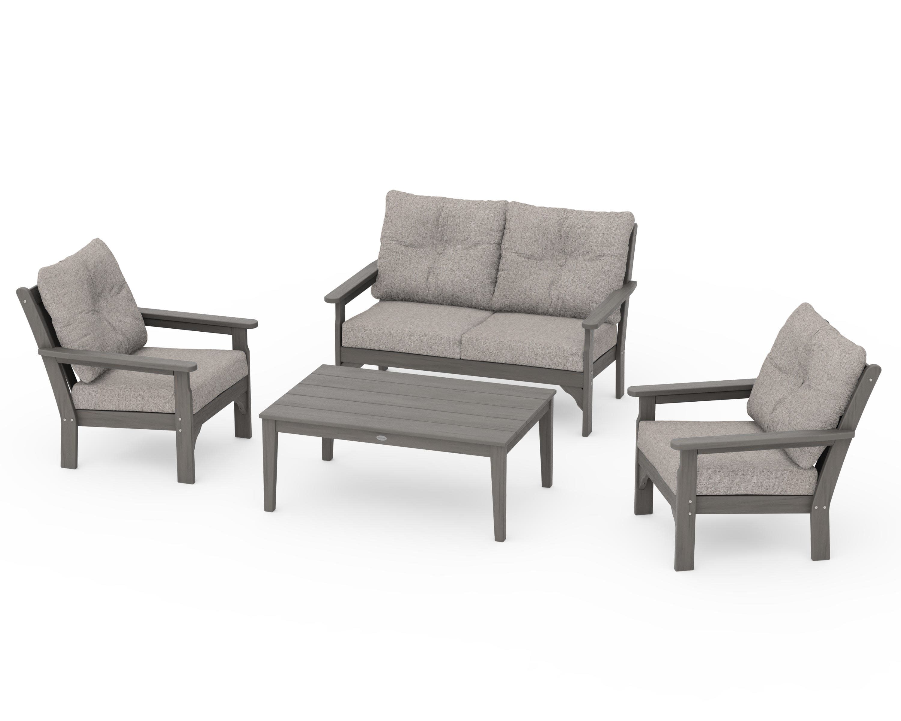 Vineyard 4-Piece Deep Seating Set in Driftwood / Weathered Tweed