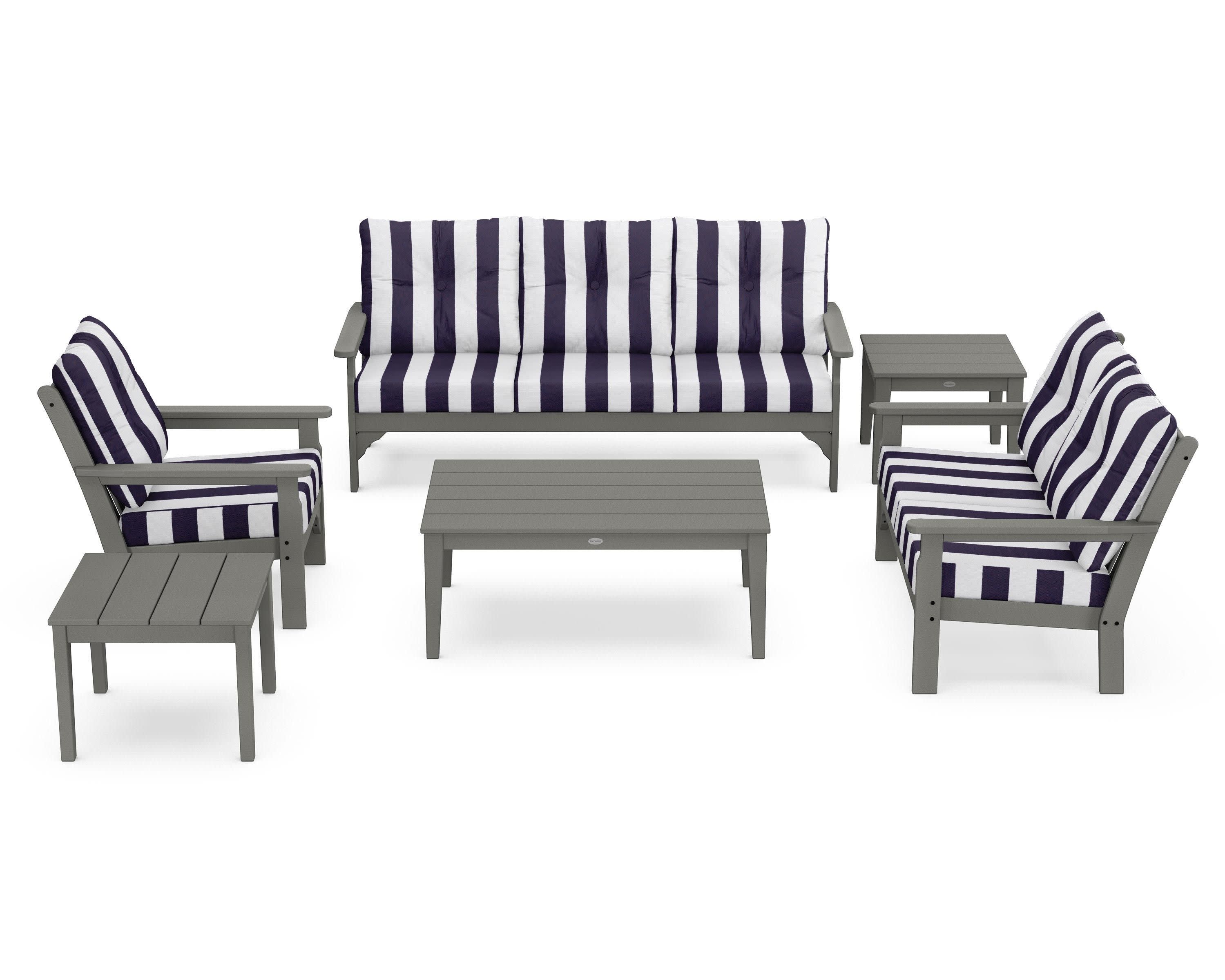 Vineyard 6-Piece Deep Seating Set in Slate Grey / Cabana Stripe Navy
