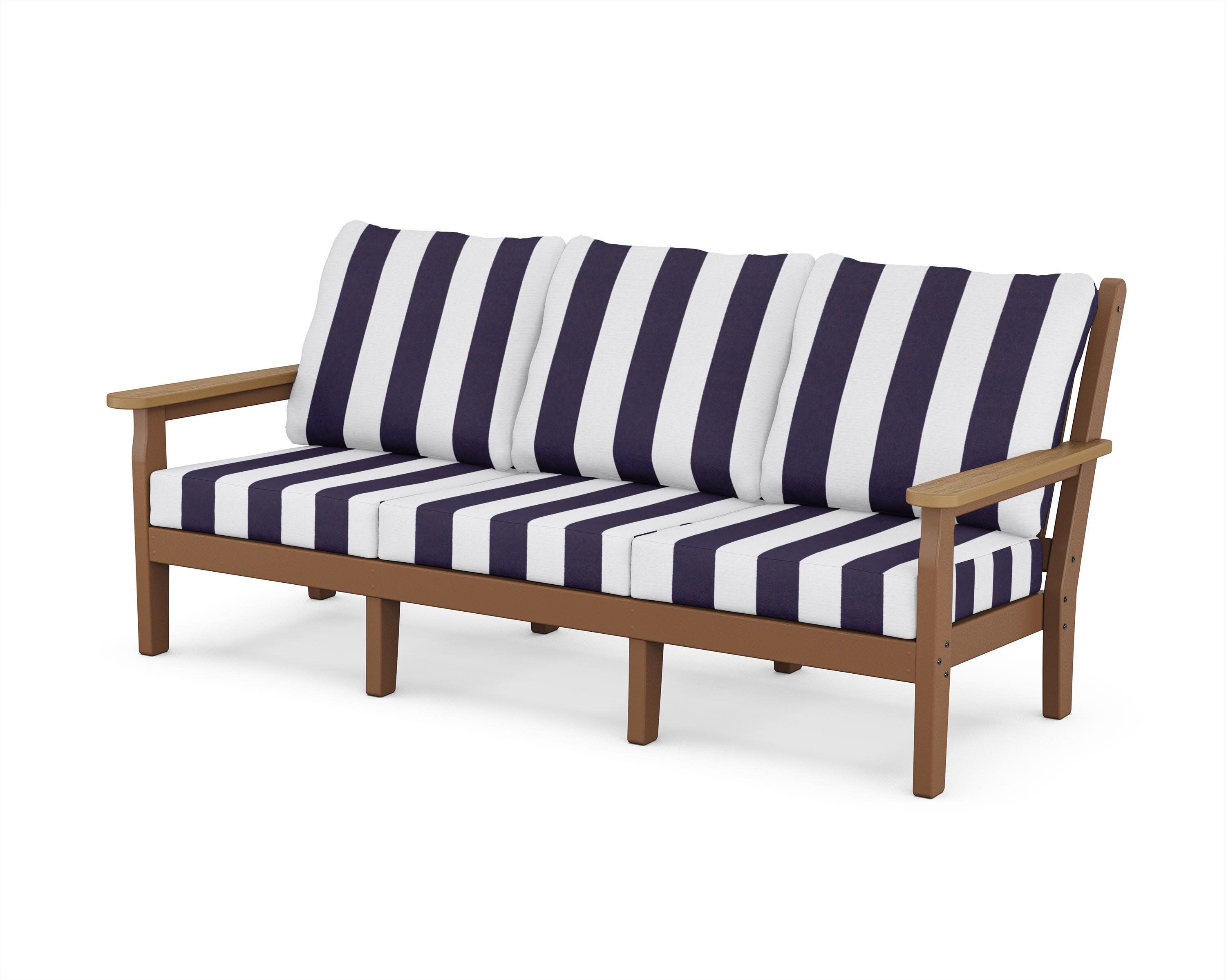 Chippendale Deep Seating Sofa in Teak / Natural / Cabana Stripe Navy