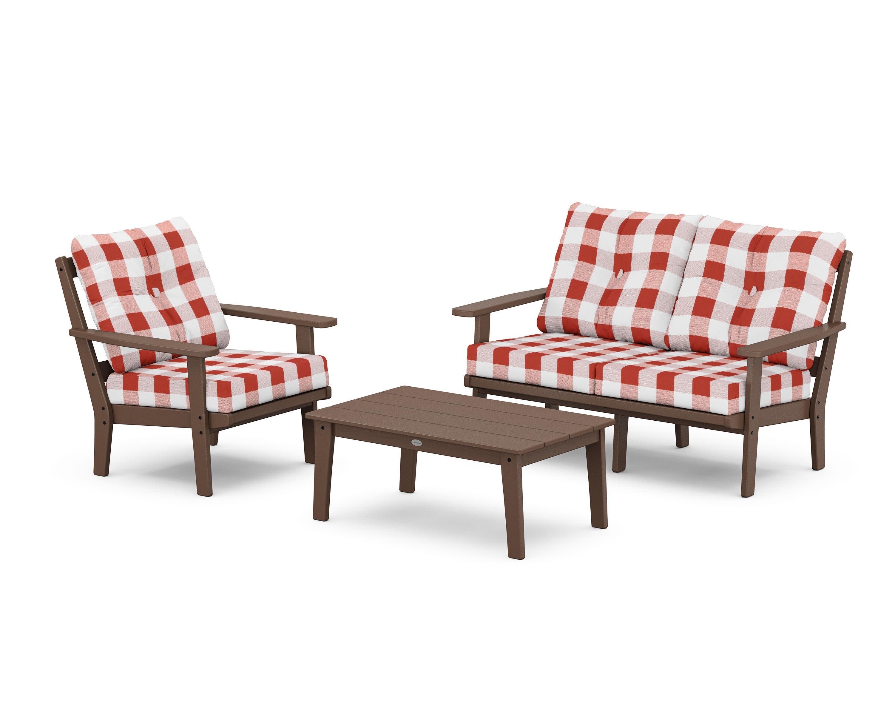 Oxford 3-Piece Deep Seating Set with Loveseat in Mahogany / Buffalo Plaid Crimson
