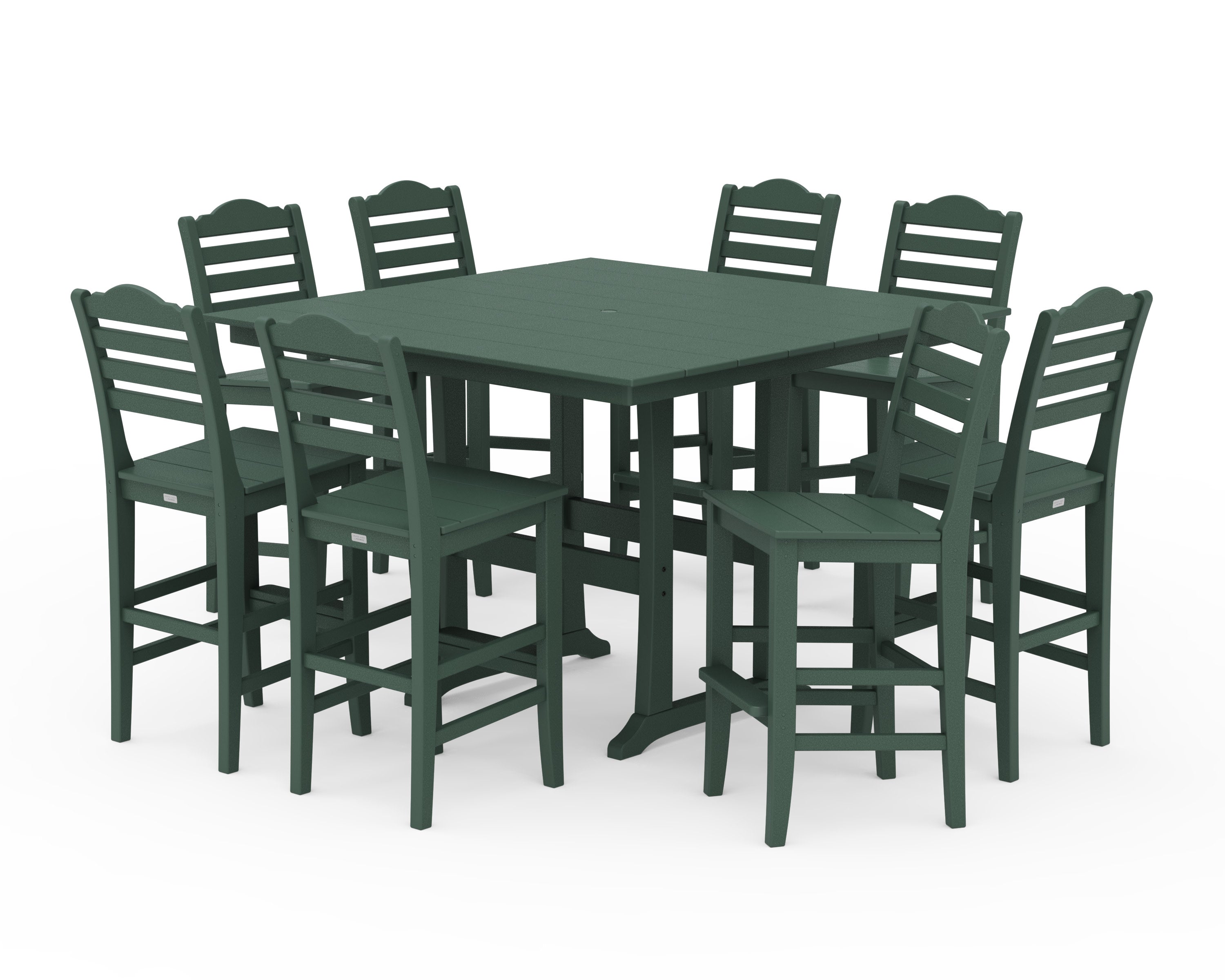 Savannah Side Chair 9-Piece Square Farmhouse Bar Set with Trestle Legs in Green