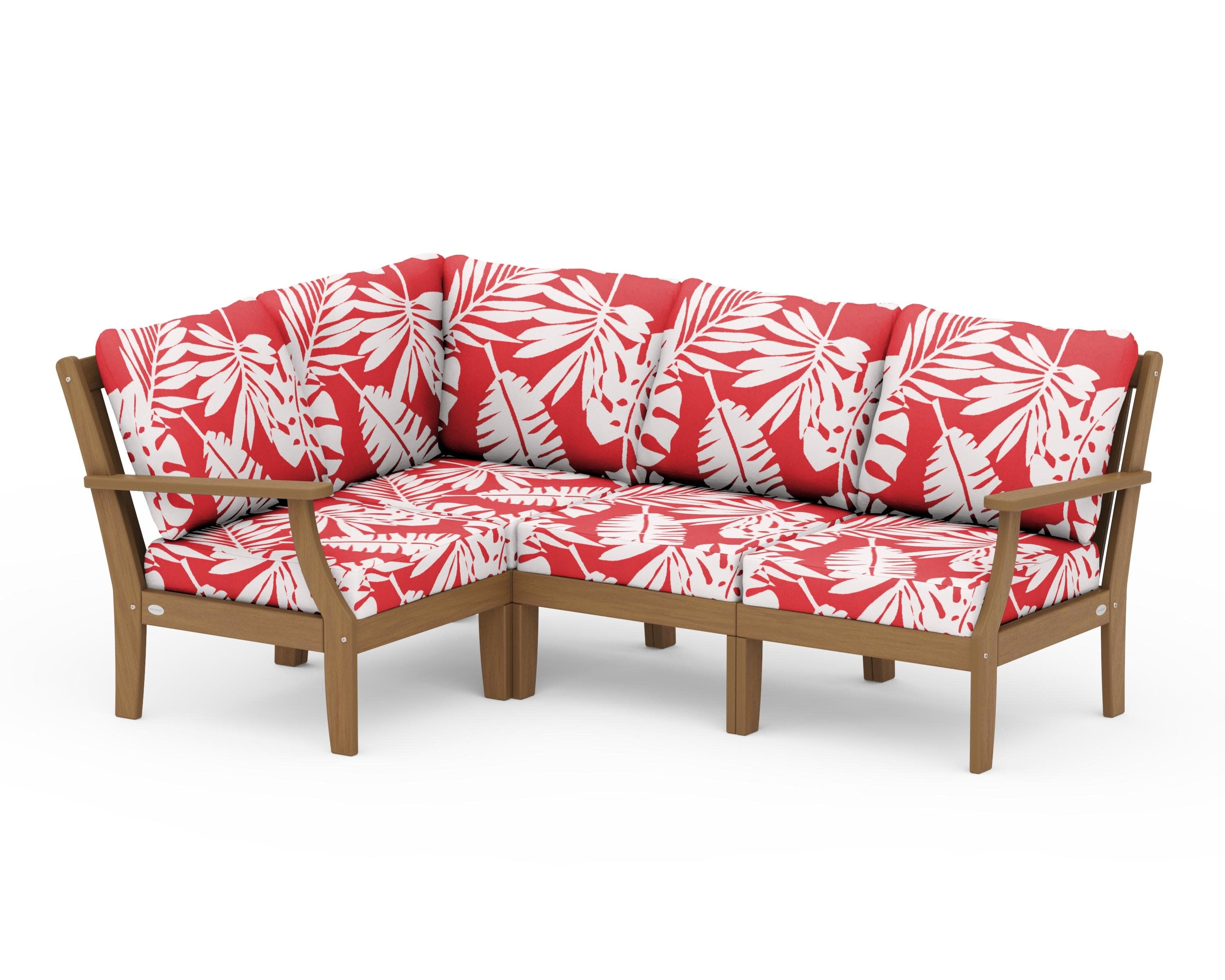 Braxton Modular 4-Piece Deep Seating Set in Natural / Leaf Crimson