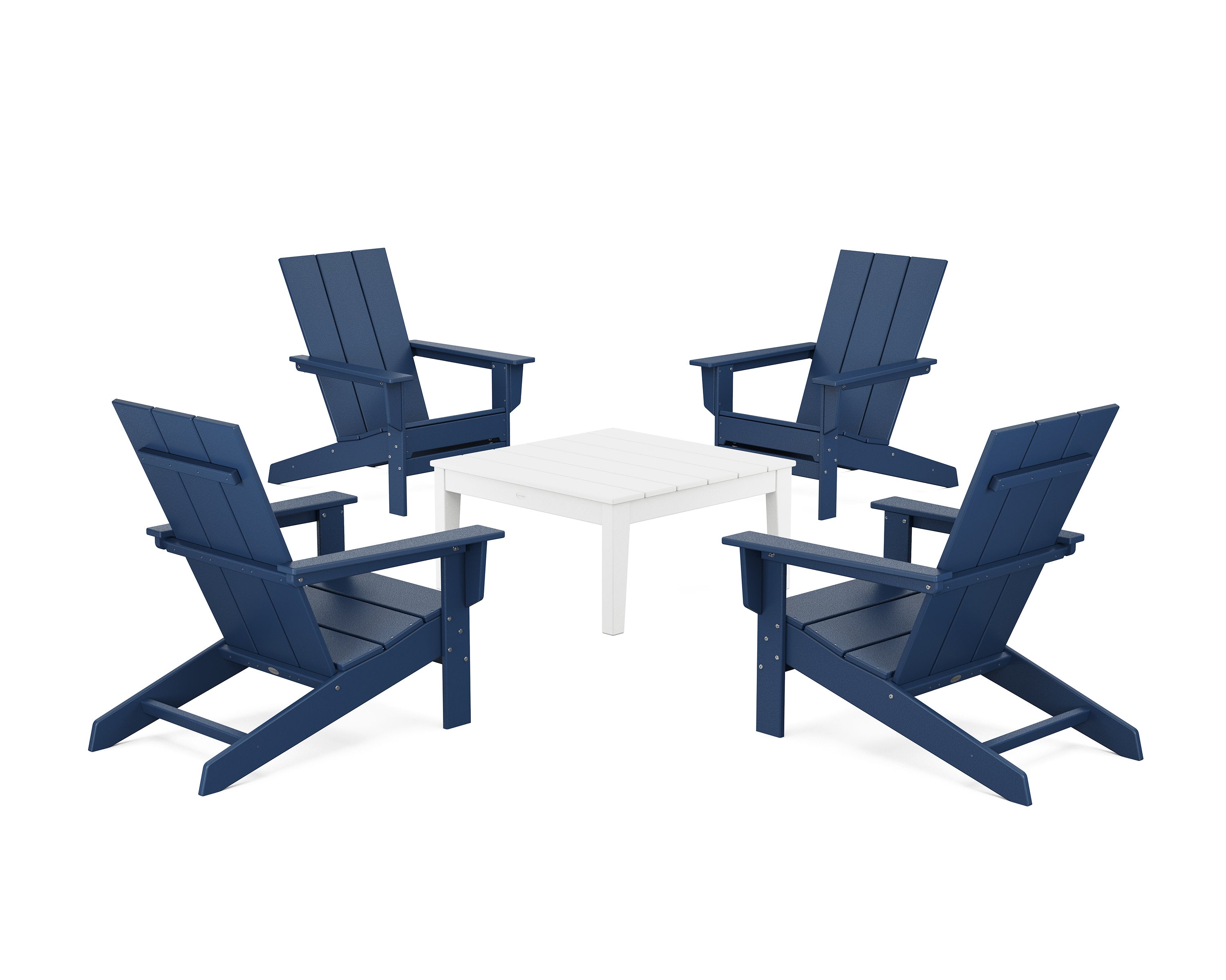 5-Piece Modern Studio Adirondack Chair Conversation Group in Navy / White