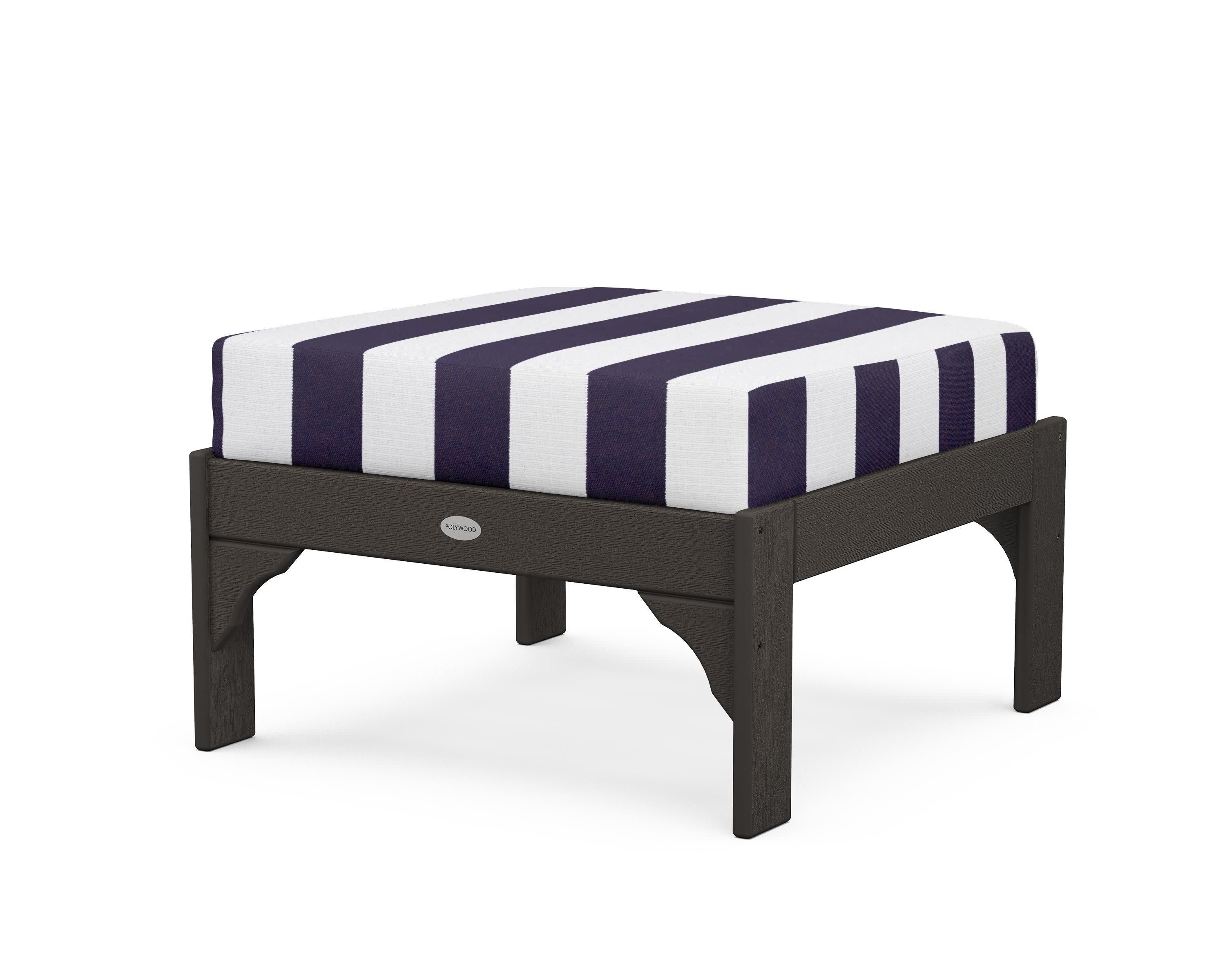Vineyard Deep Seating Ottoman in Vintage Coffee / Cabana Stripe Navy