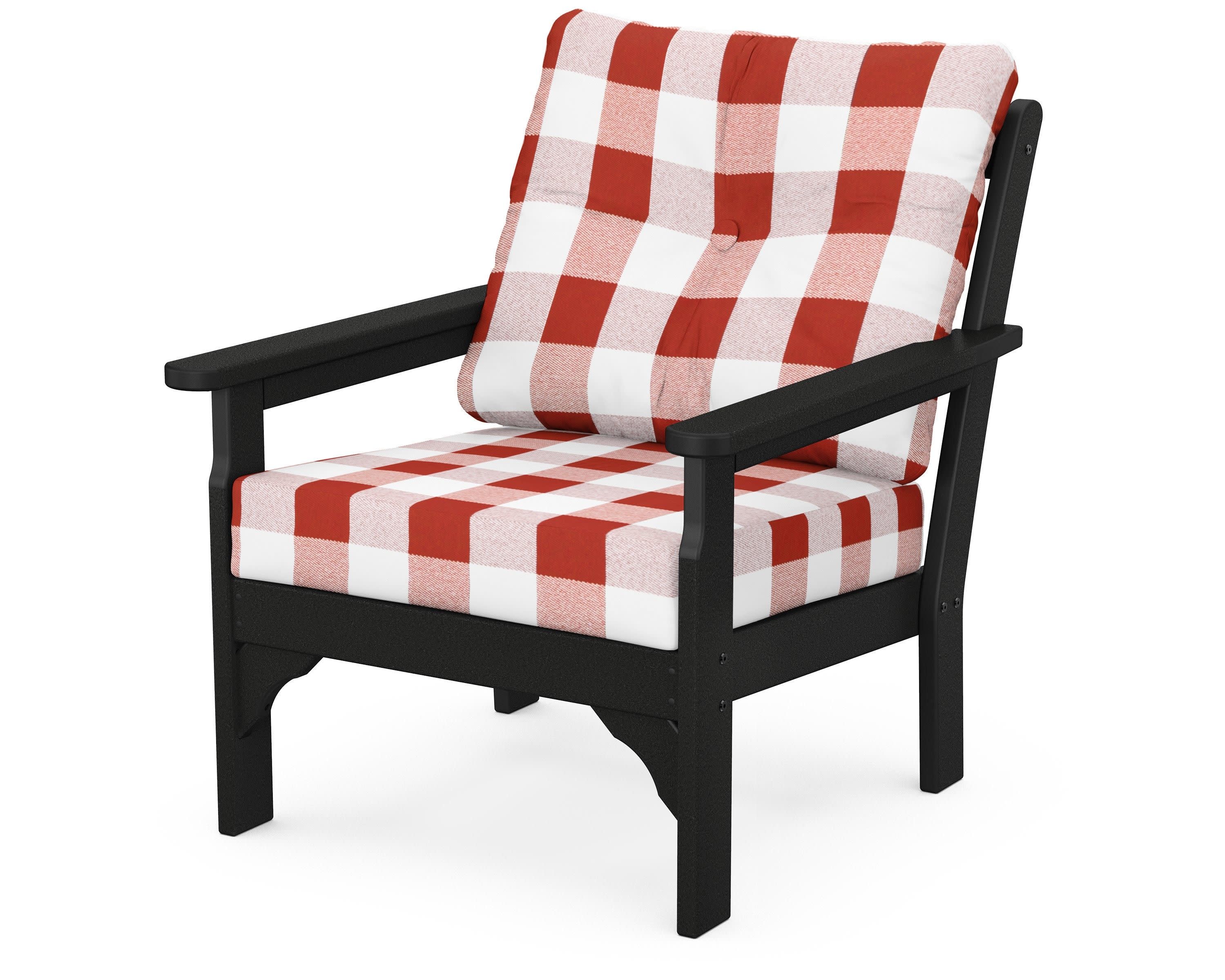 Vineyard Deep Seating Chair in Black / Buffalo Plaid Crimson