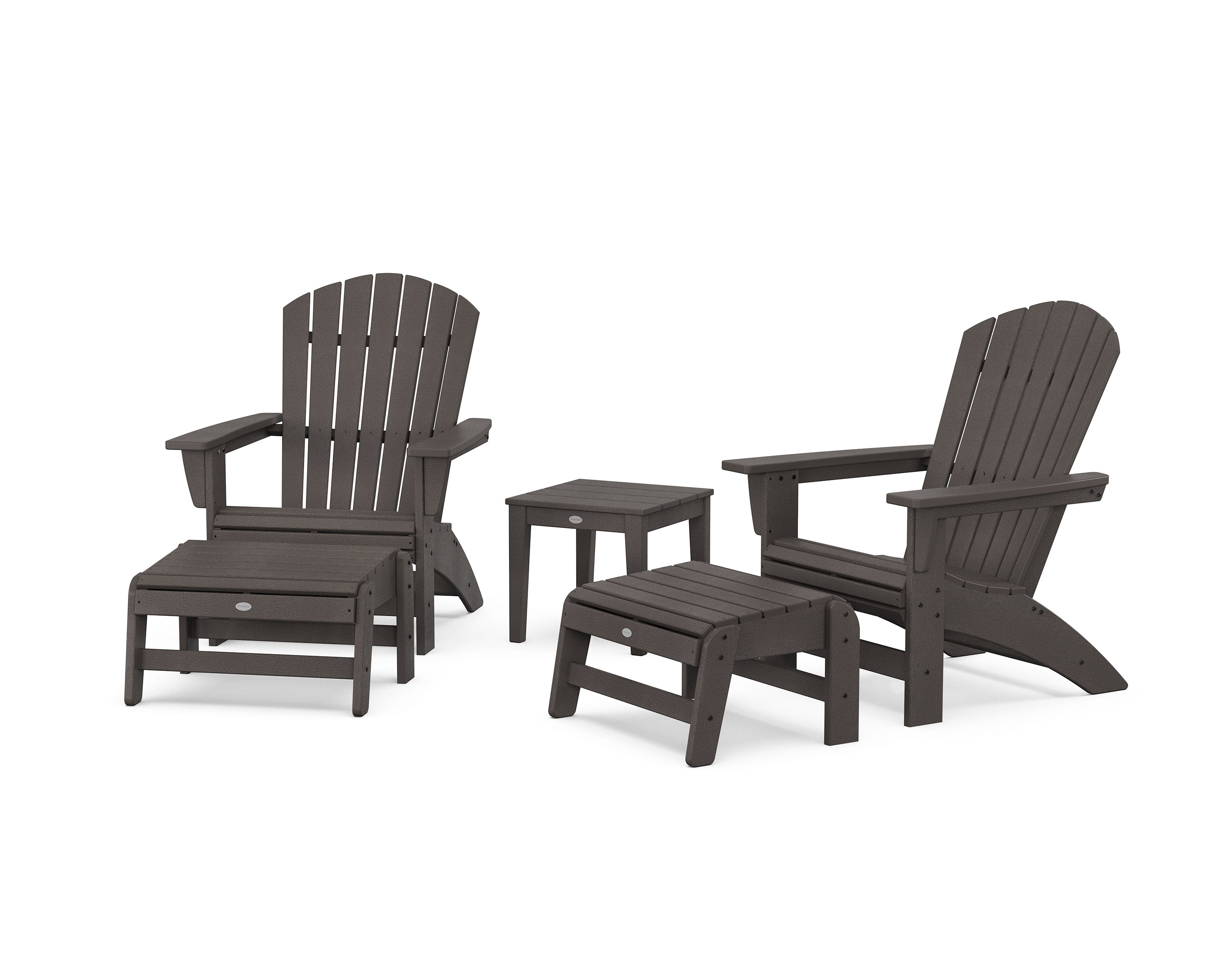 5-Piece Nautical Grand Adirondack Set with Ottomans and Side Table in Vintage Coffee