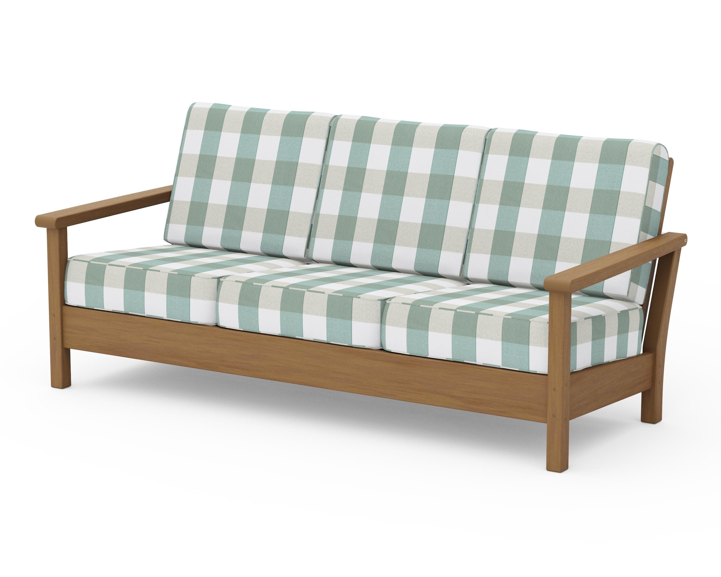 Harbour Deep Seating Sofa in Natural / Buffalo Plaid Glacier Spa