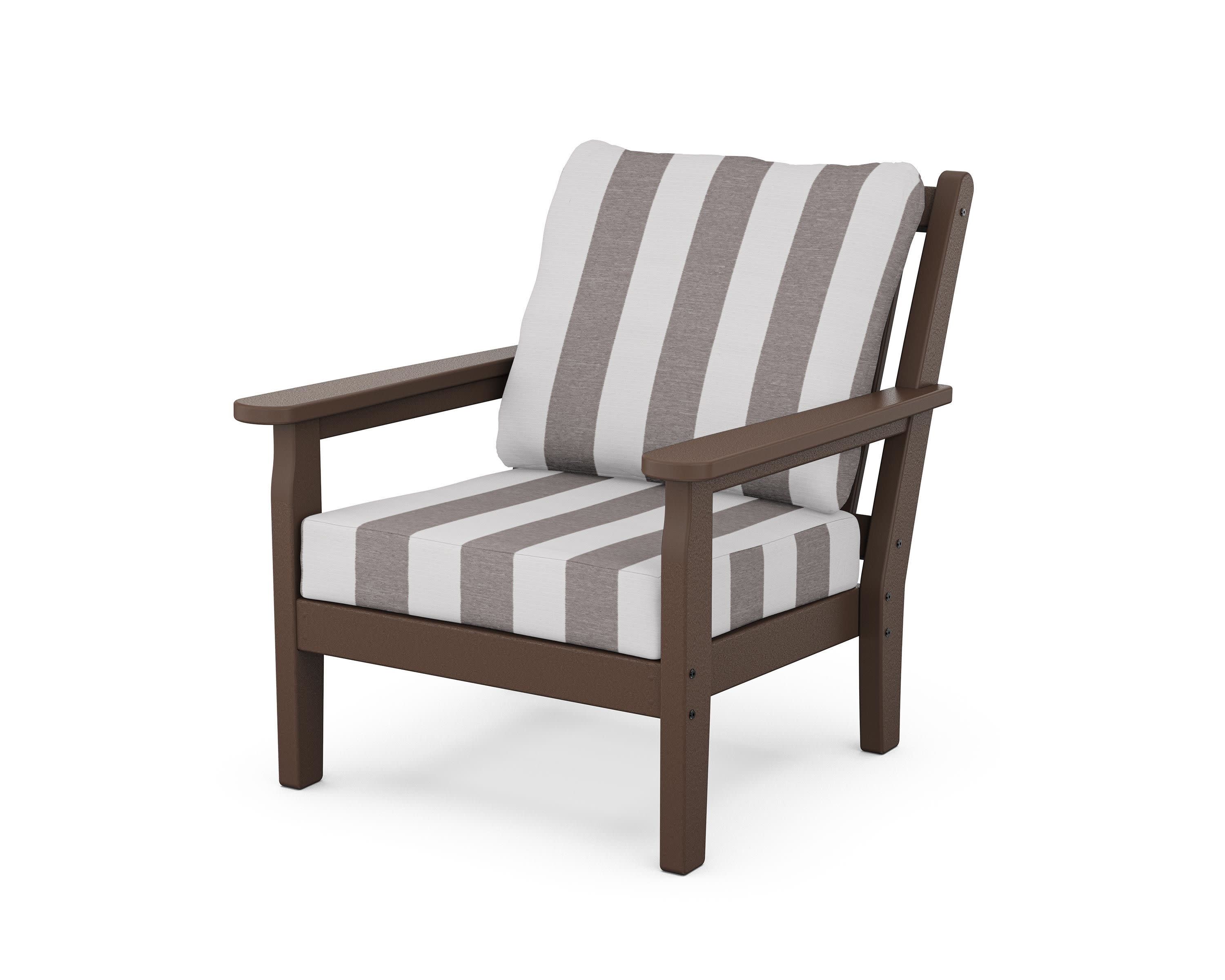 Chippendale Deep Seating Chair in Mahogany / Cabana Stripe Grey Mist