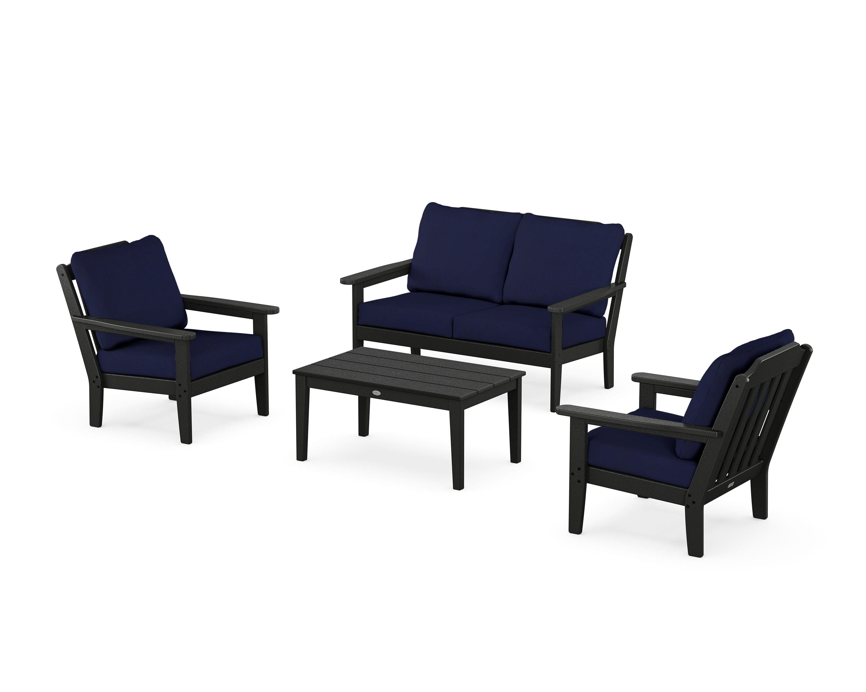 Cottage 4-Piece Deep Seating Set with Loveseat in Black / Navy