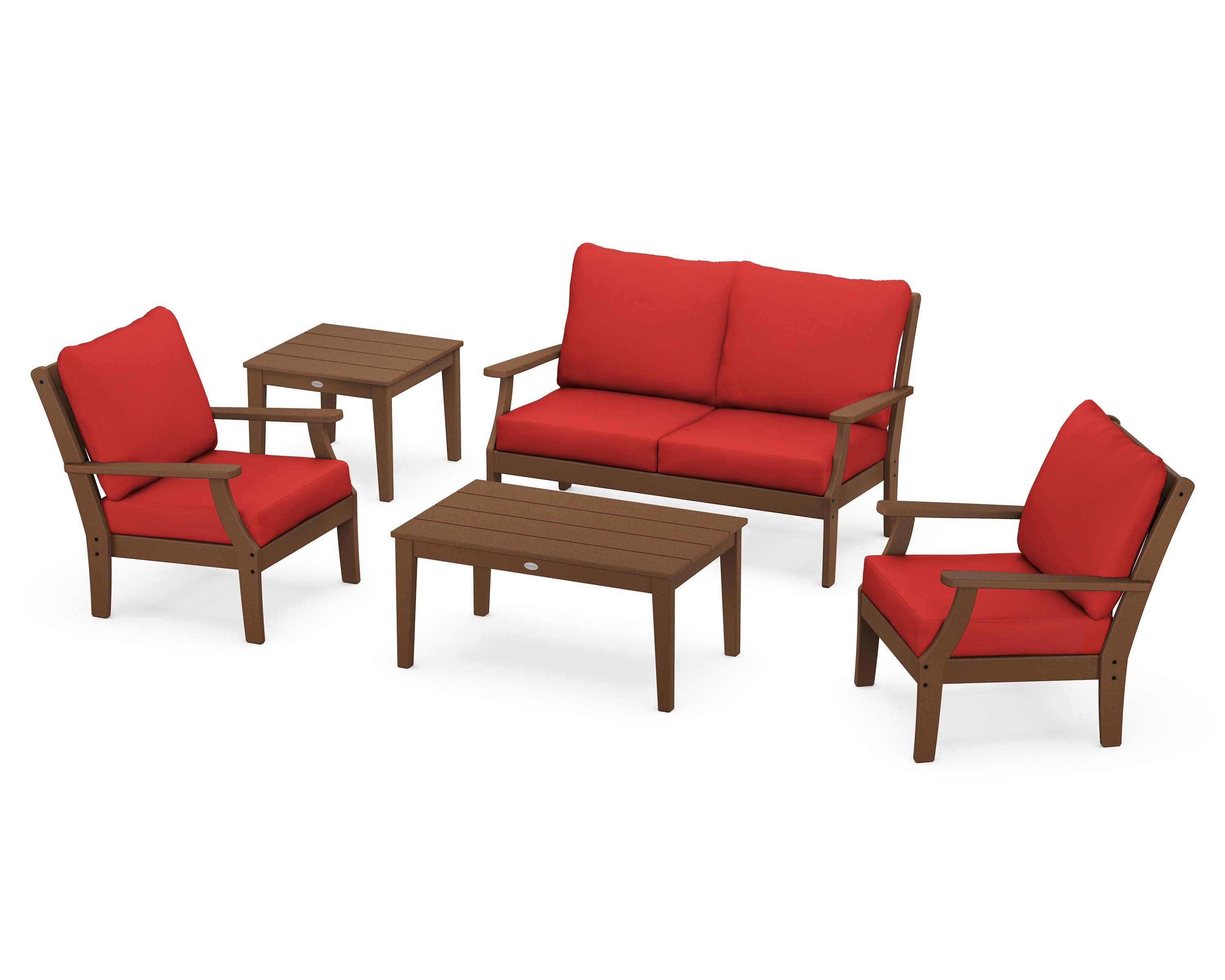 Braxton 5-Piece Deep Seating Set in Teak / Crimson Linen