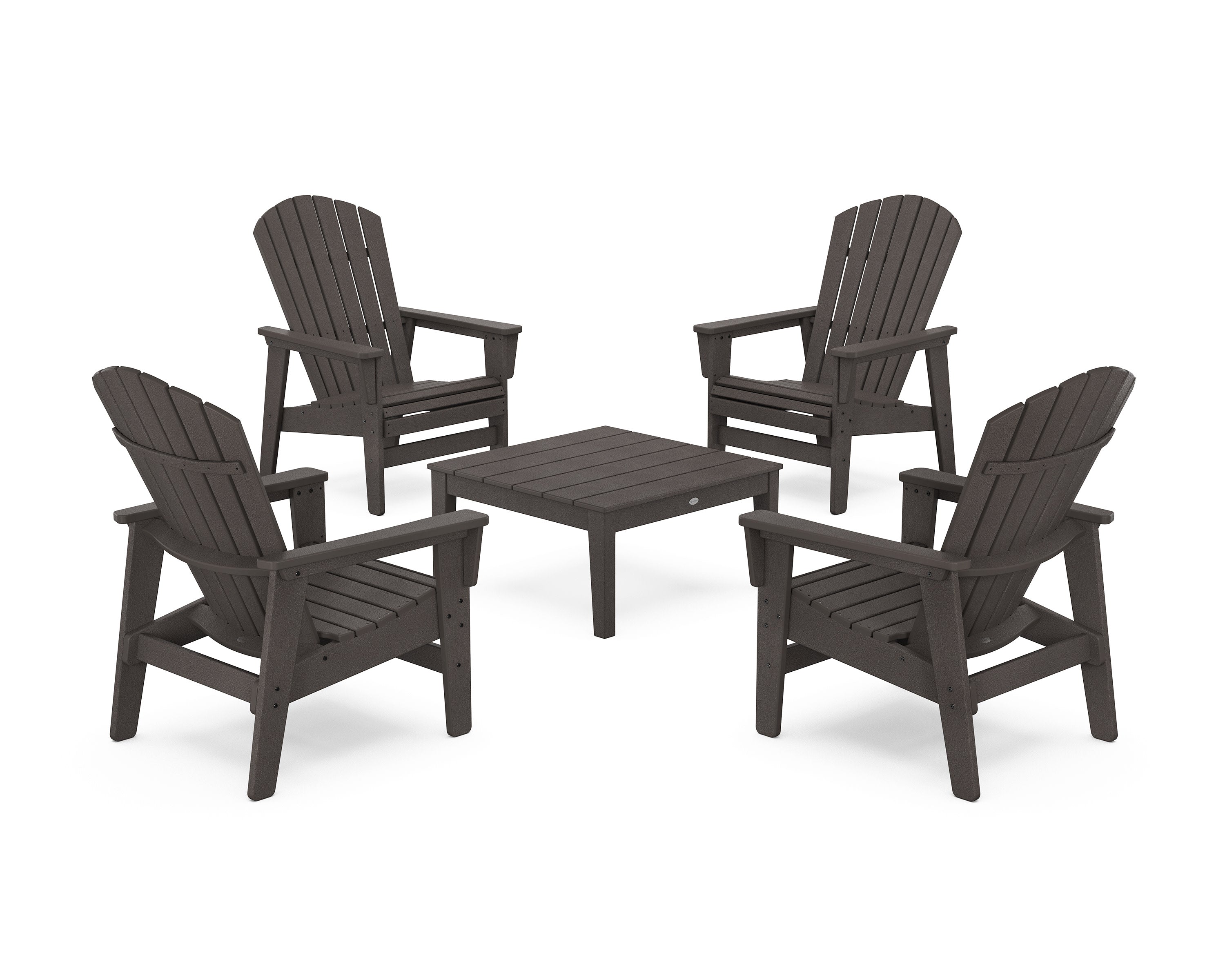 5-Piece Nautical Grand Upright Adirondack Chair Conversation Group in Vintage Coffee