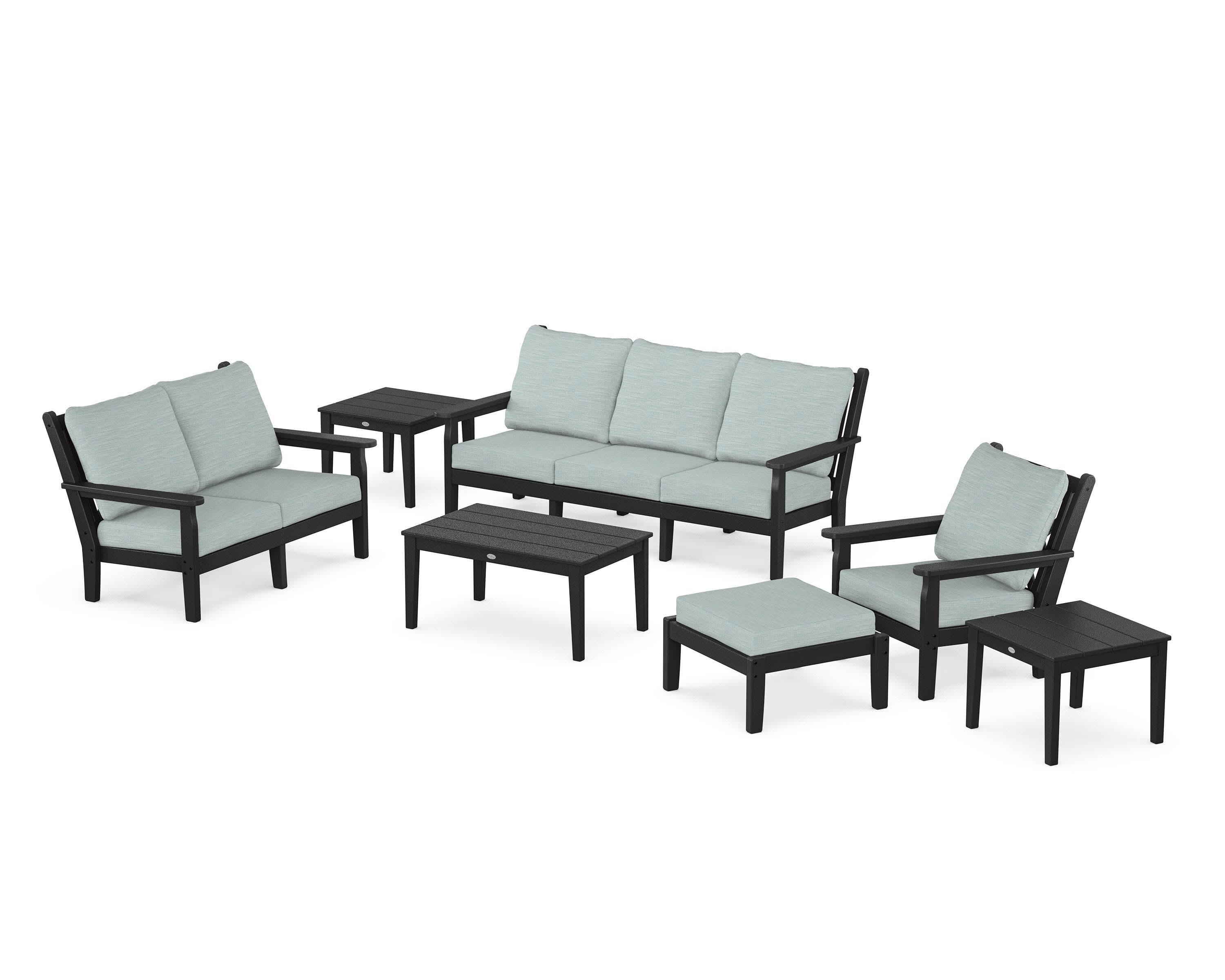 Chippendale 7-Piece Deep Seating Set in Black / Soothe Mist