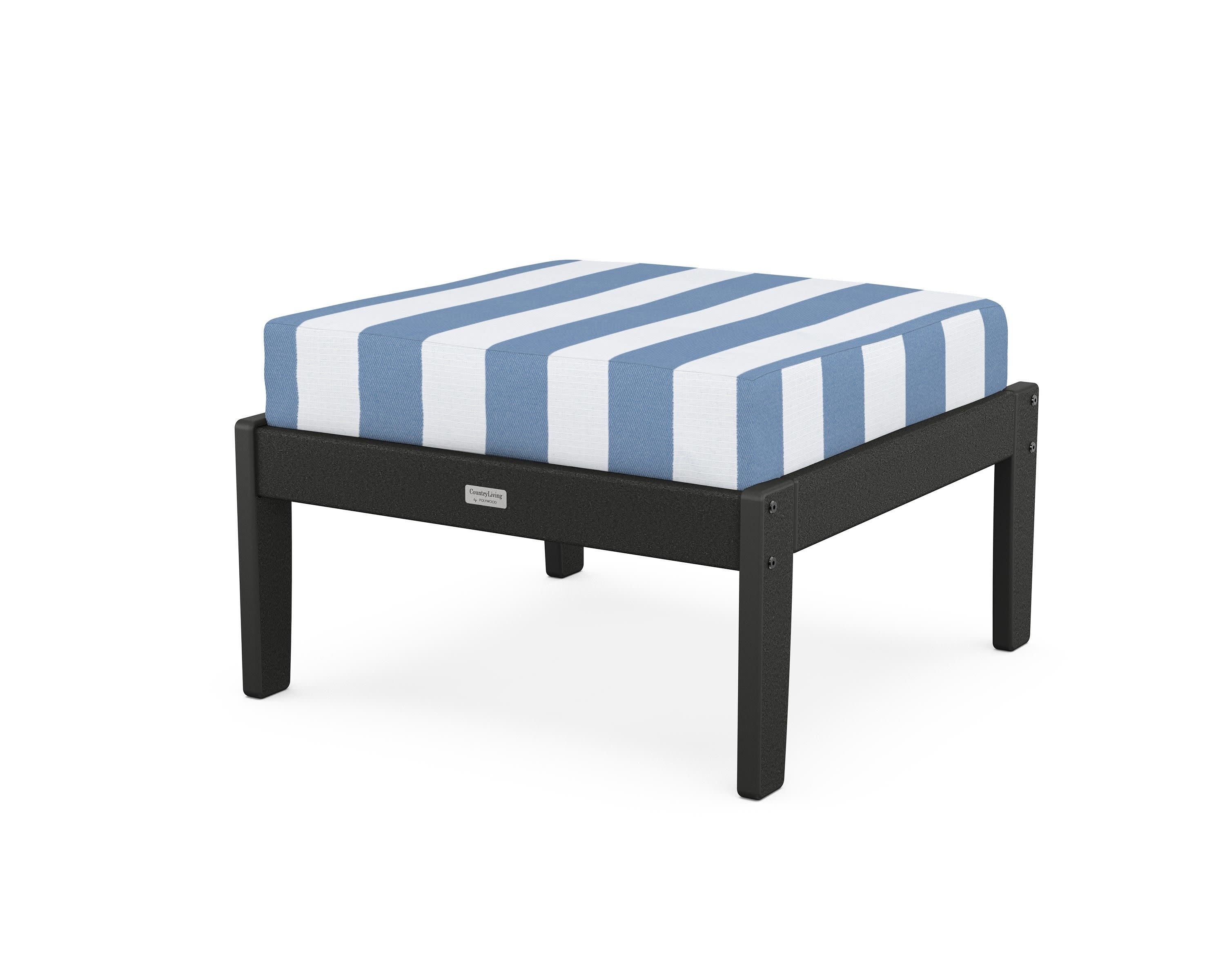 Cottage Deep Seating Ottoman in Black / Cabana Stripe Sky Blue