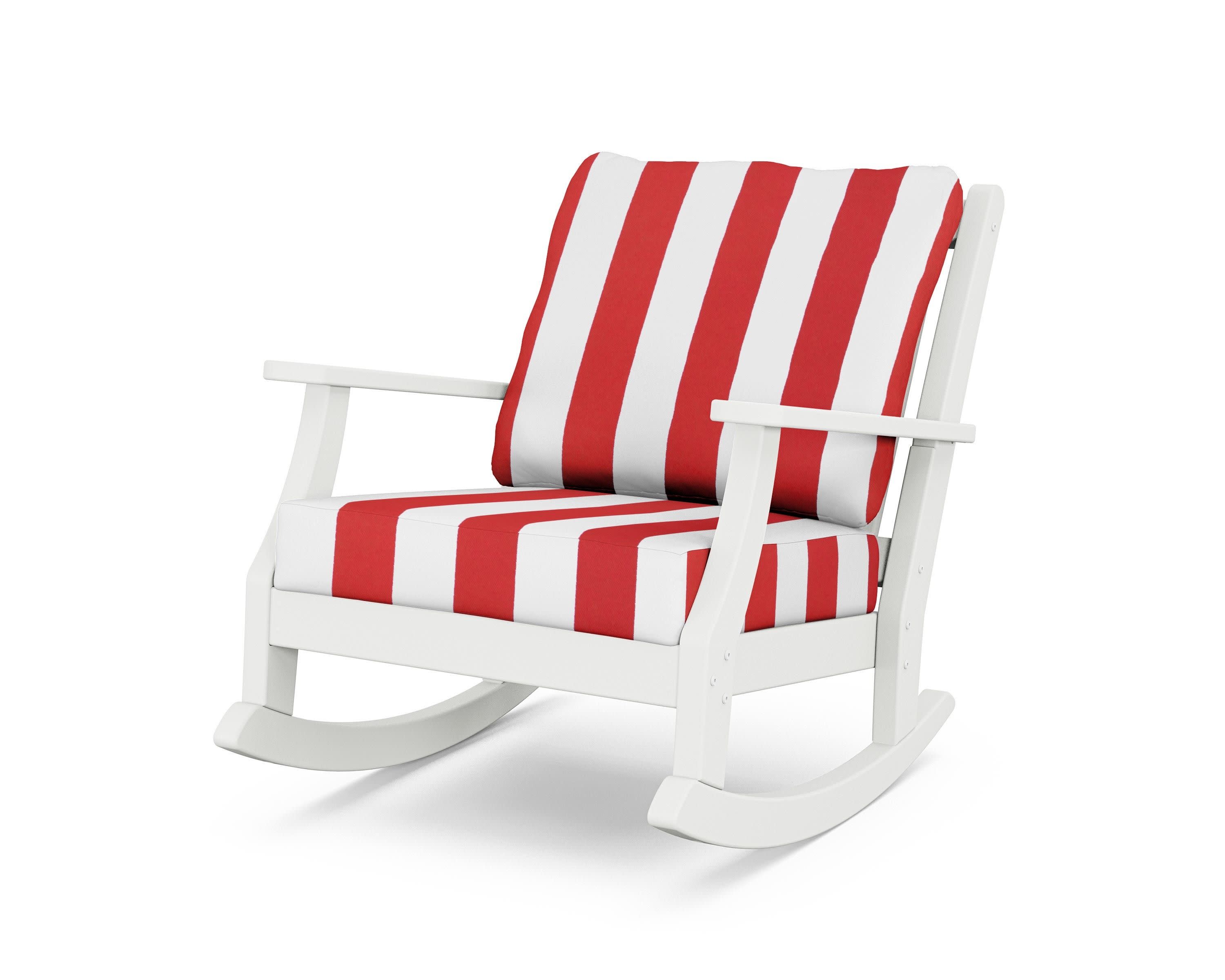 Wovendale Deep Seating Rocking Chair in White / Cabana Stripe Crimson
