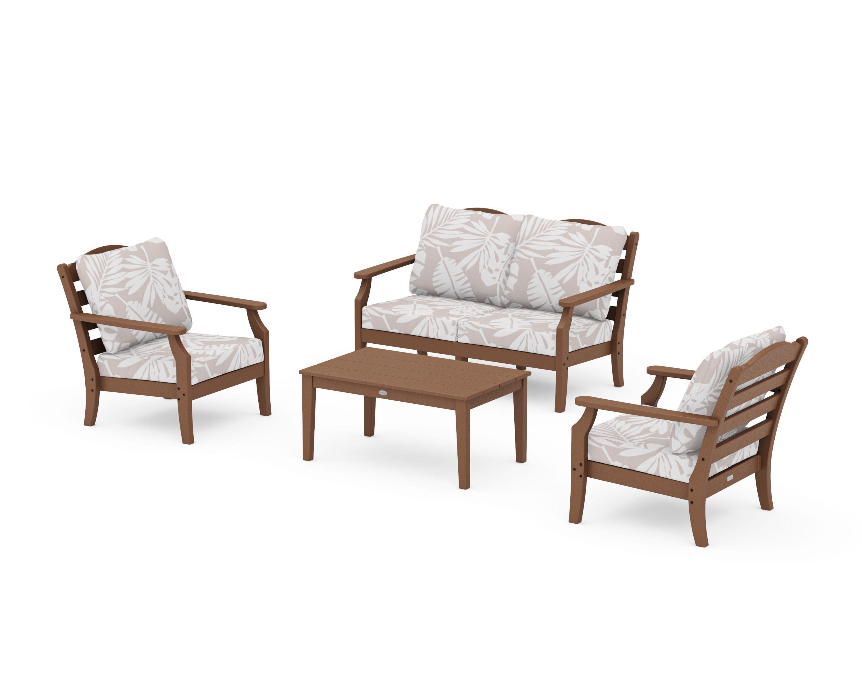Savannah 4-Piece Deep Seating Set with Loveseat in Teak / Leaf Dune Burlap