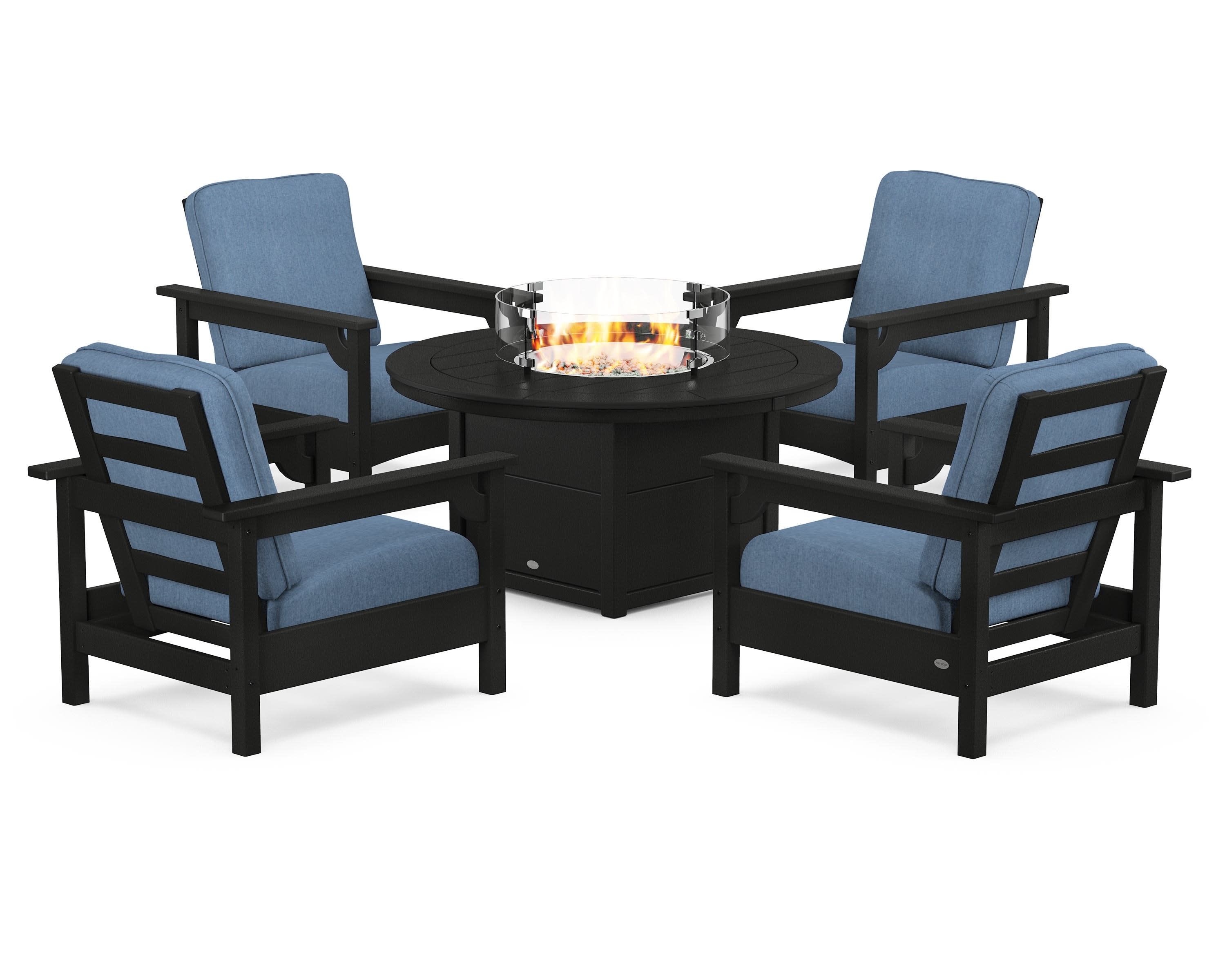 Club 5-Piece Conversation Set with Fire Pit Table in Black / Sky Blue