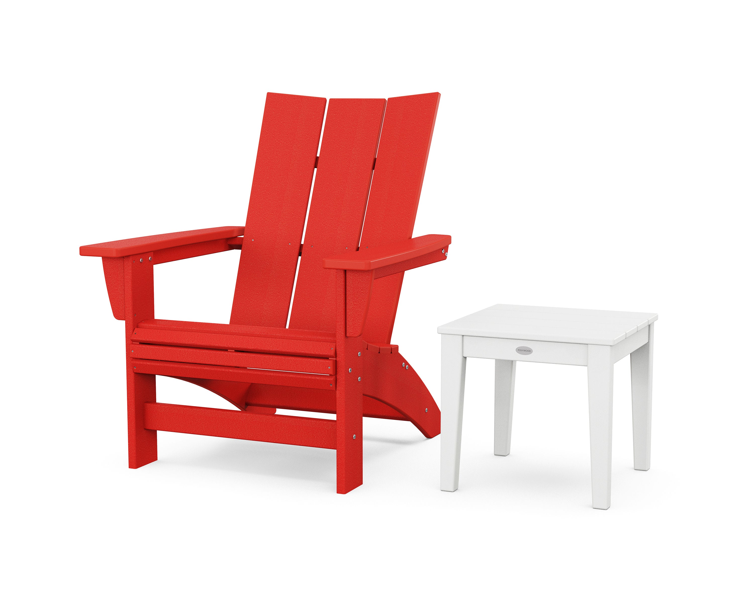 Modern Grand Adirondack Chair with Side Table in Sunset Red / White