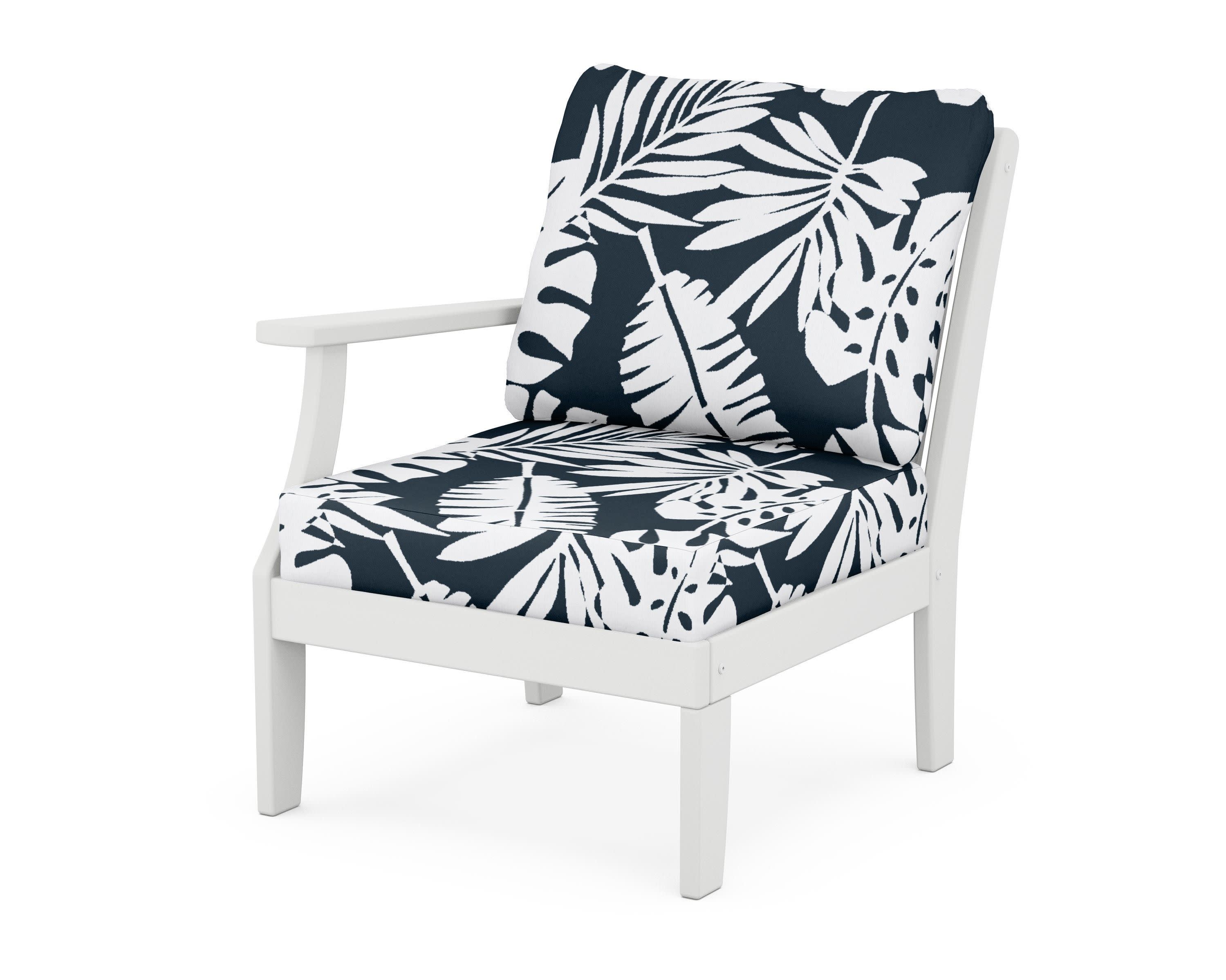Braxton Modular Left Arm Chair in White / Leaf Marine Indigo