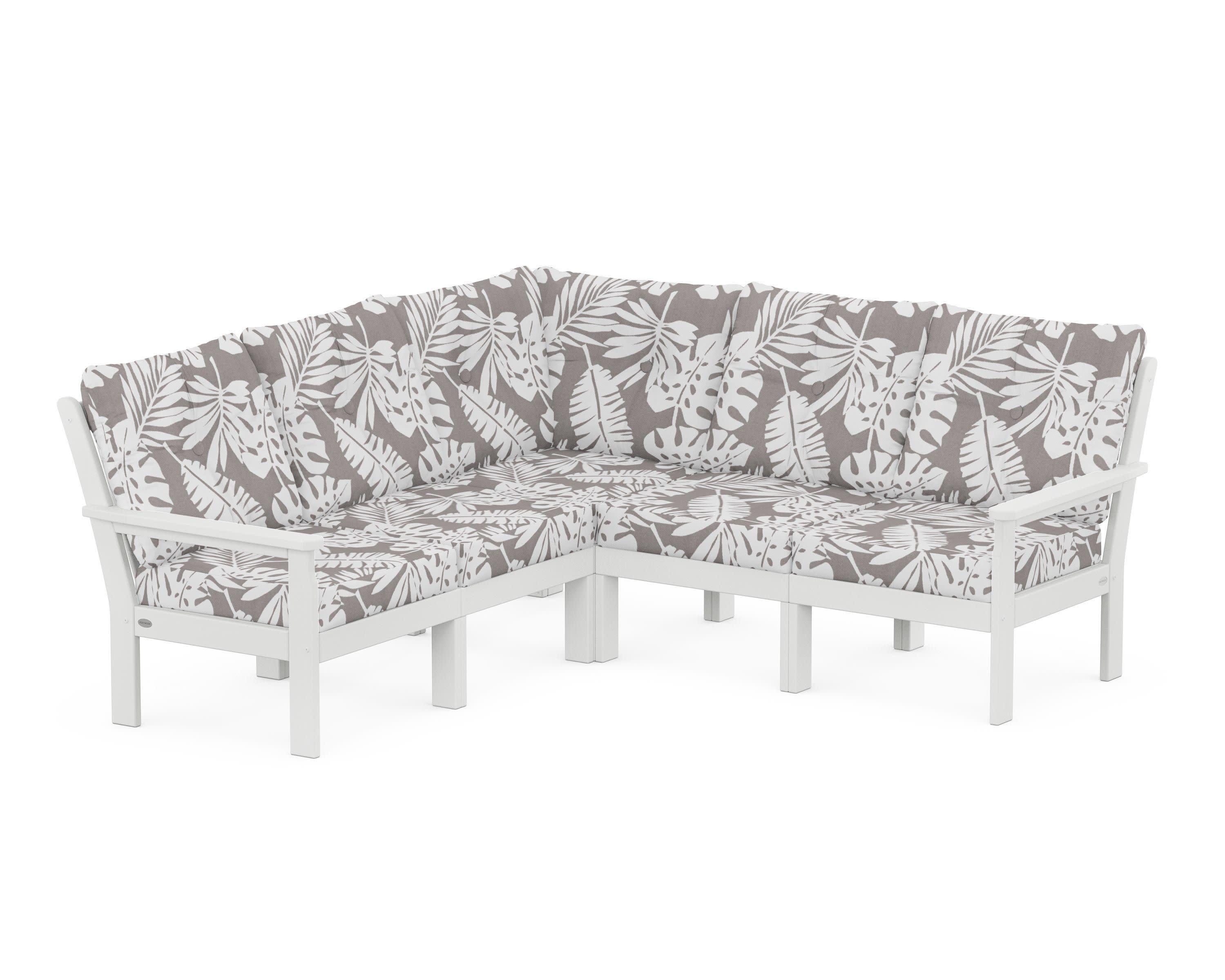 Vineyard 5-Piece Sectional in White / Leaf Grey Mist