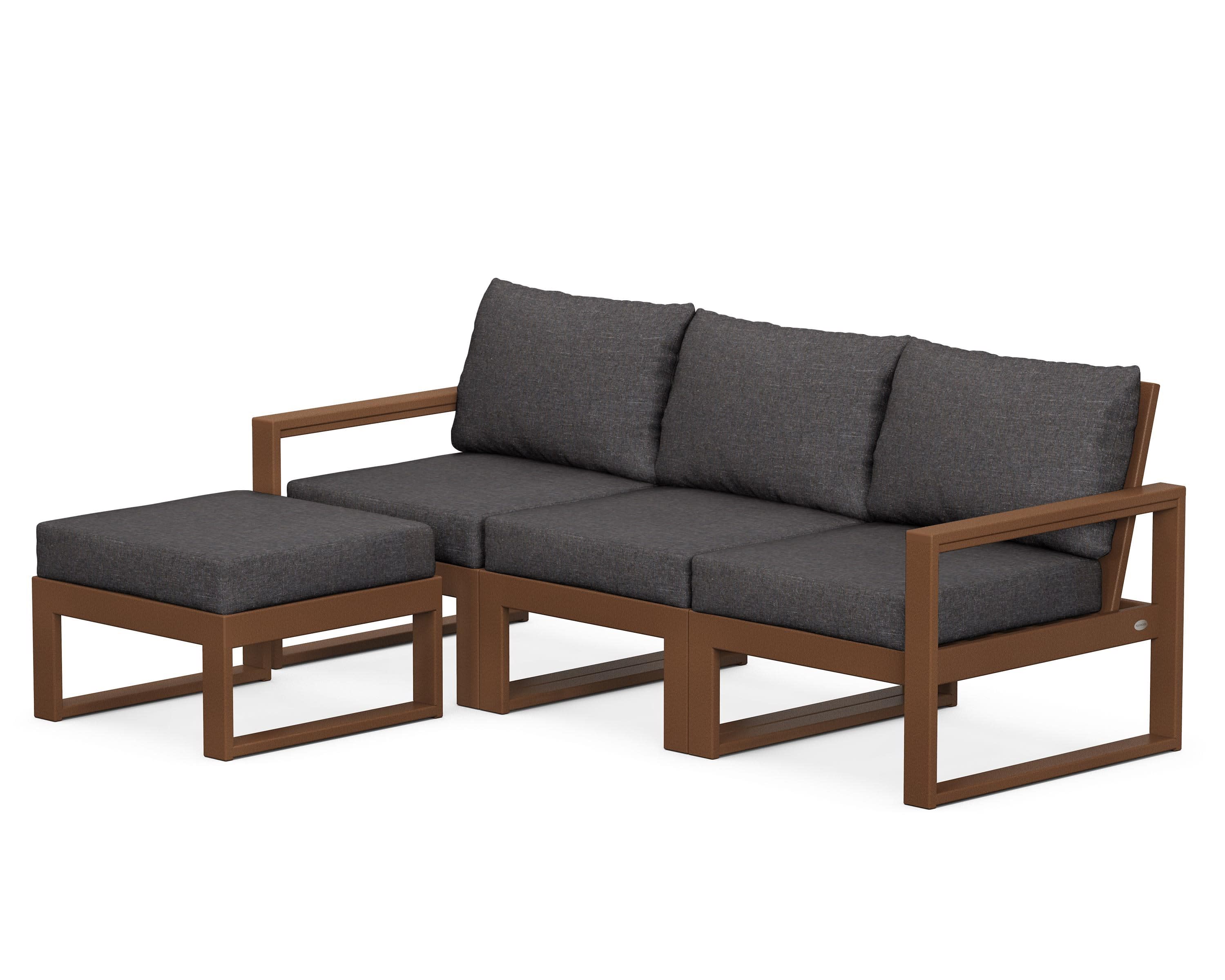 EDGE 4-Piece Modular Deep Seating Set with Ottoman in Teak / Ash Charcoal