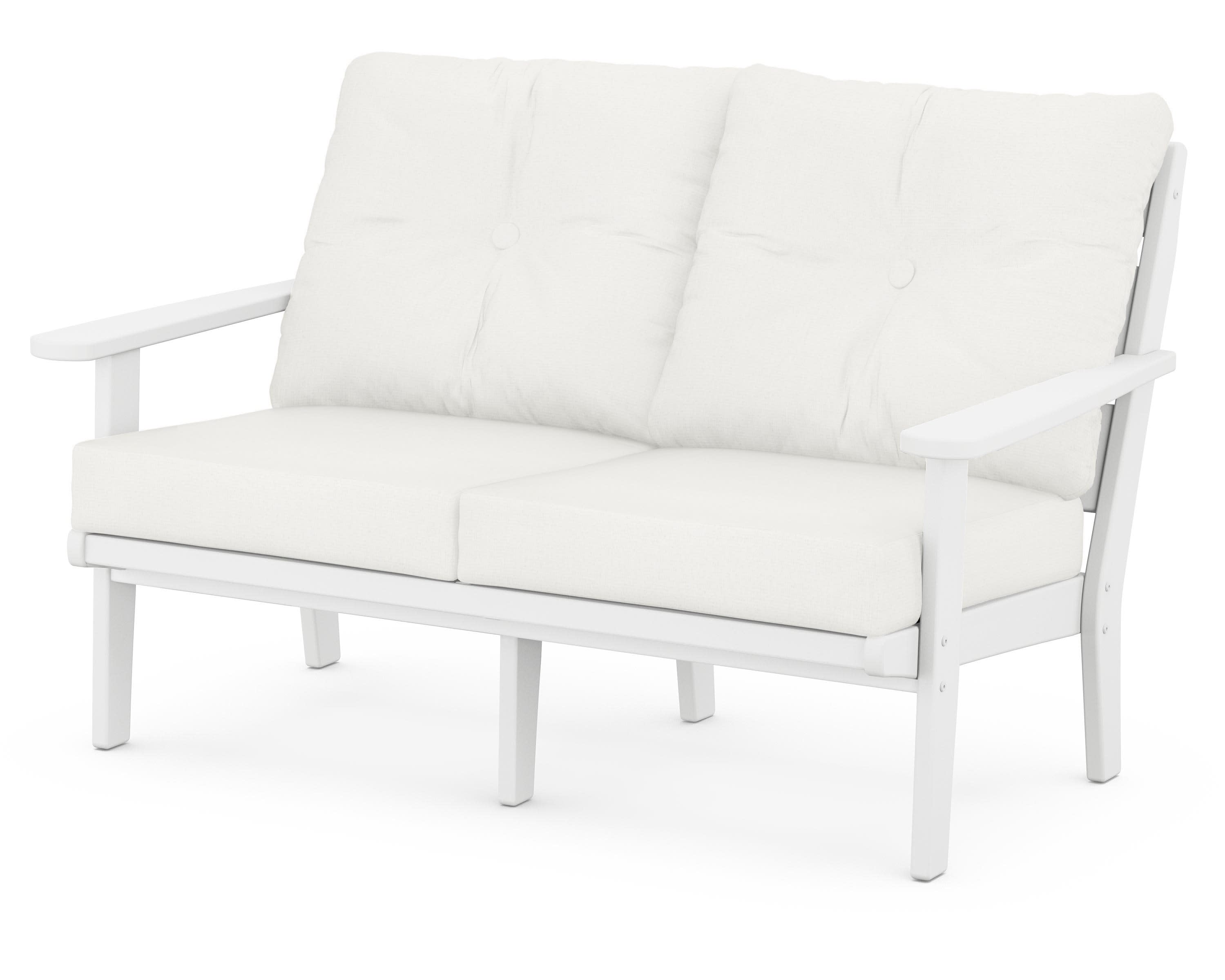 Lakeside Deep Seating Loveseat in White / Natural Linen